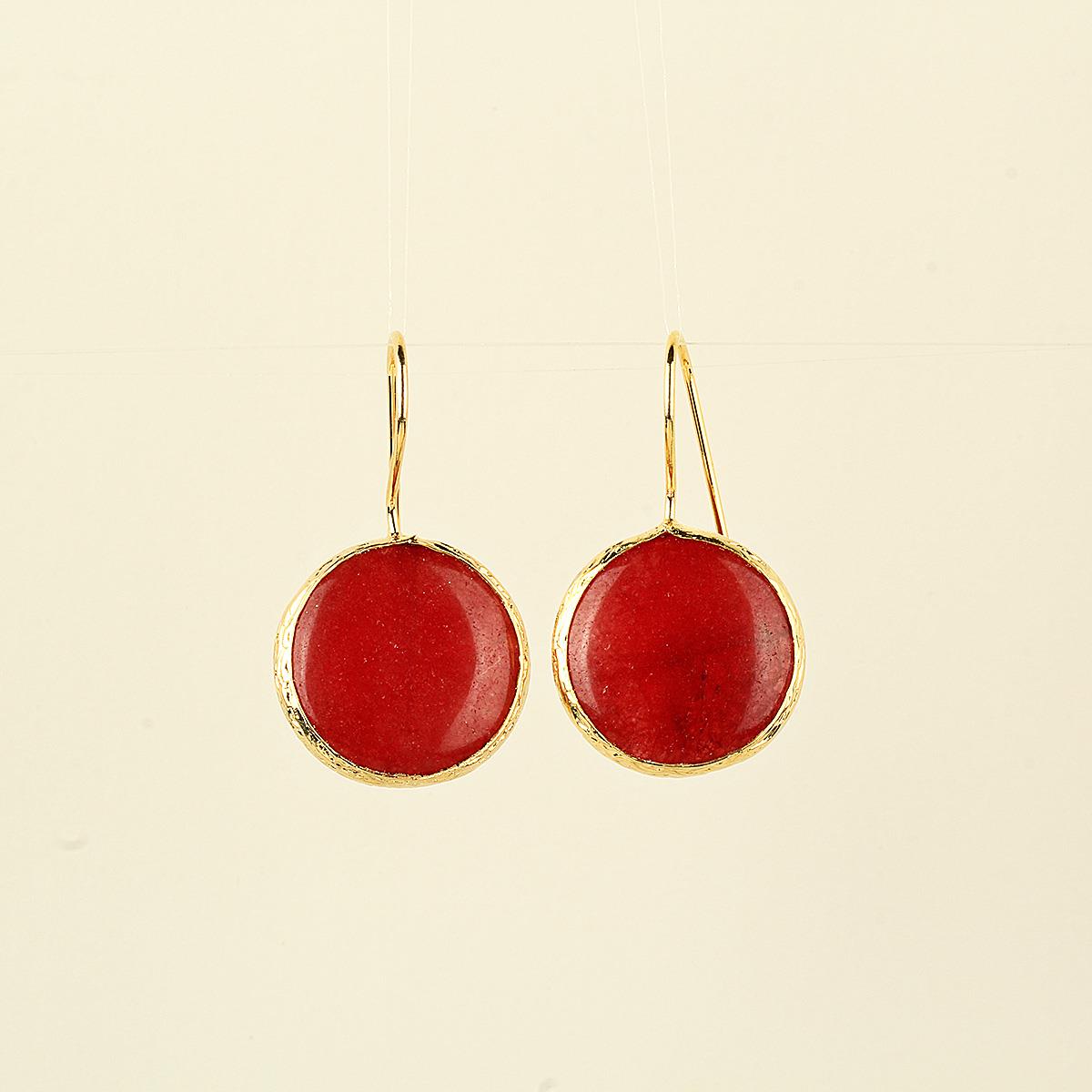 Red Natural Stone Big Round Earring