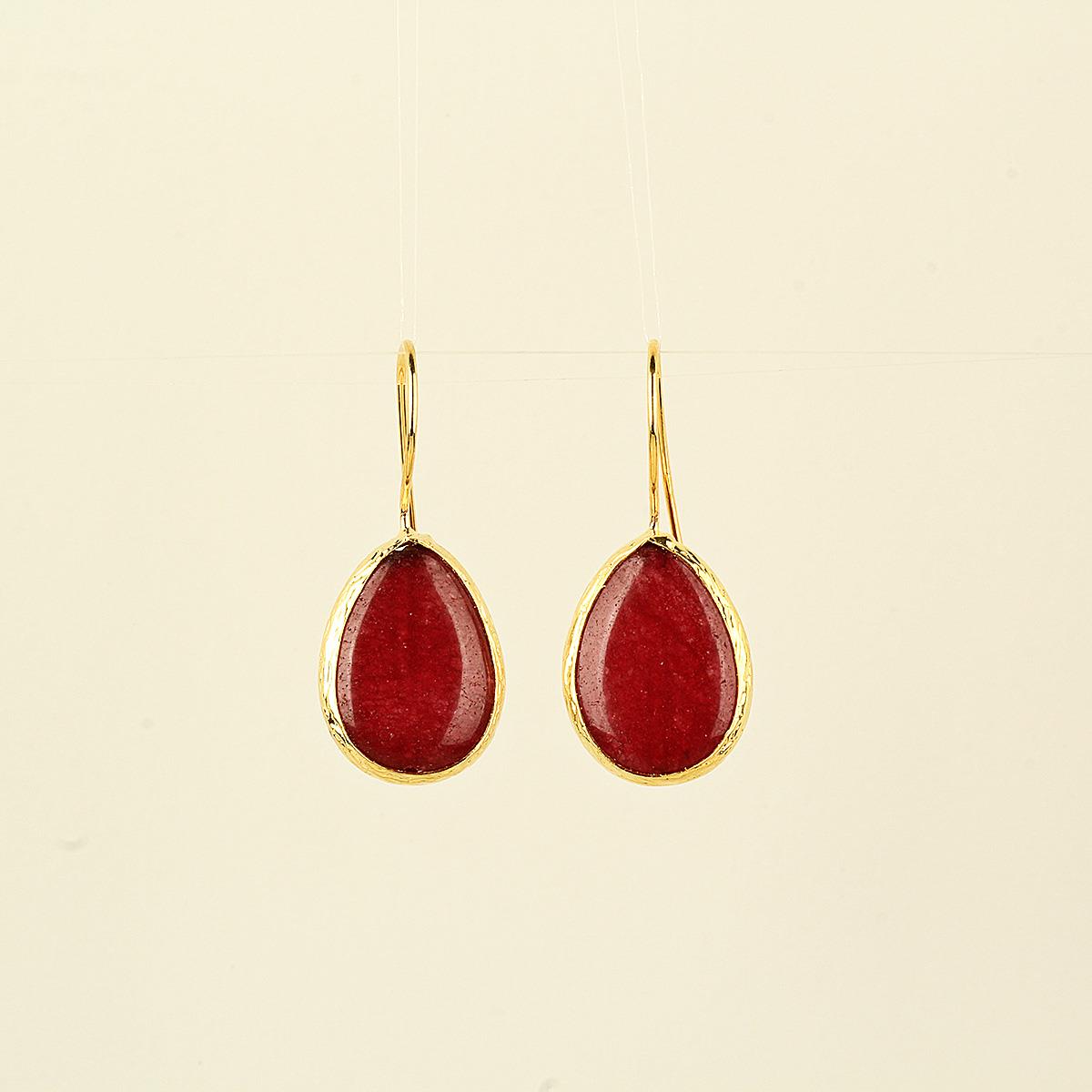Red Natural Stone Drop Hook Earring