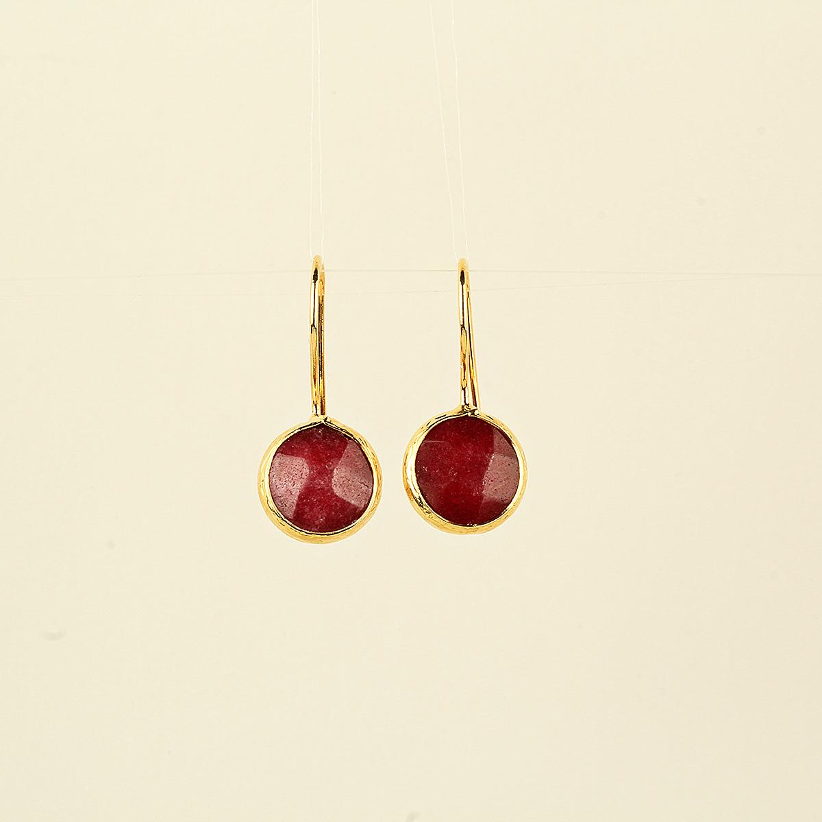 Red Natural Stone Round Hook Earring