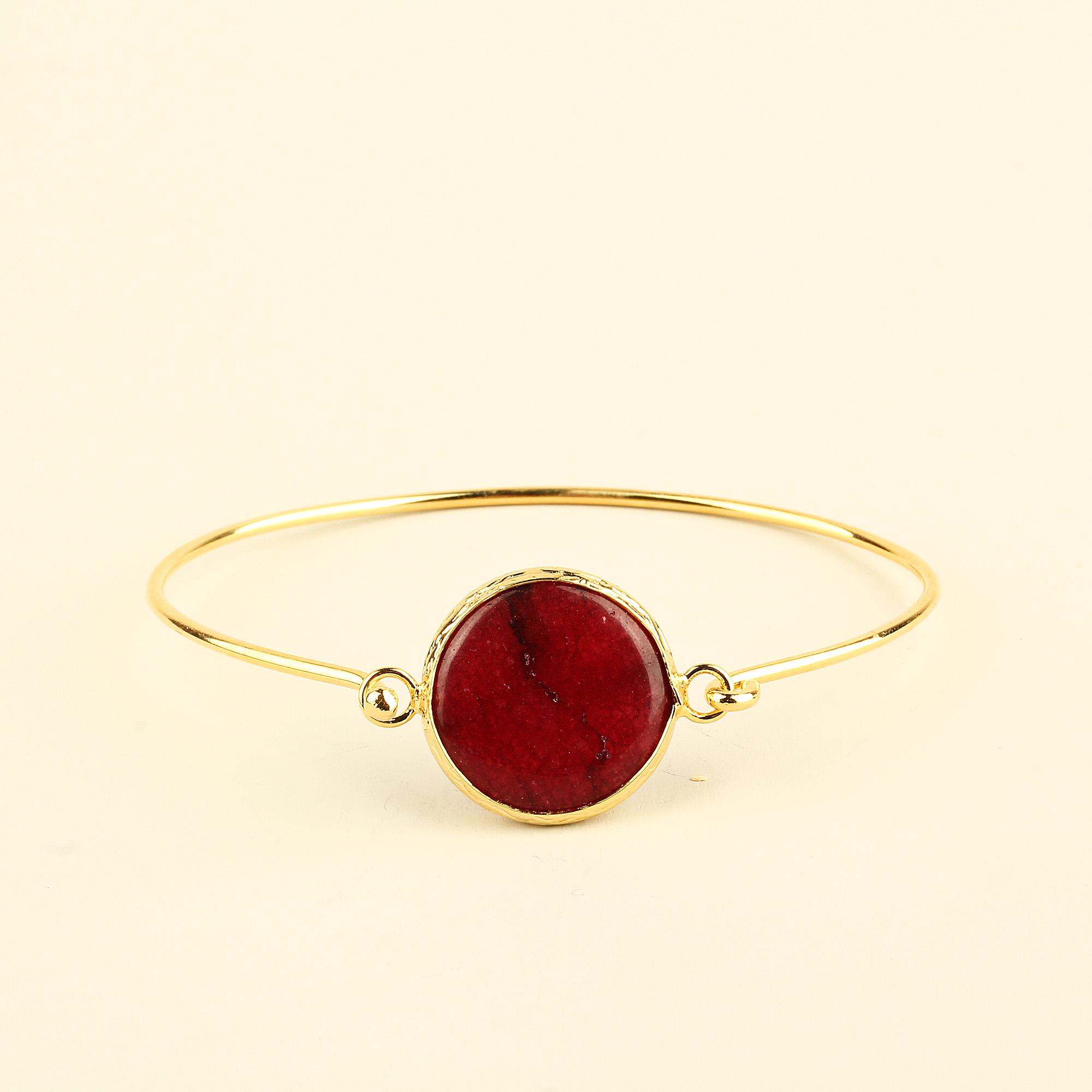 Red Natural Stone Round Metal Bracelet