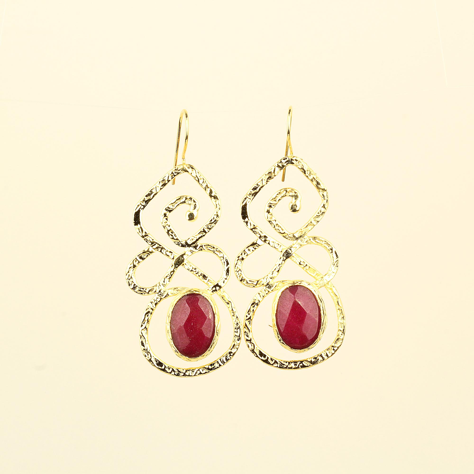 Red Natural Stone Tangled Earrings