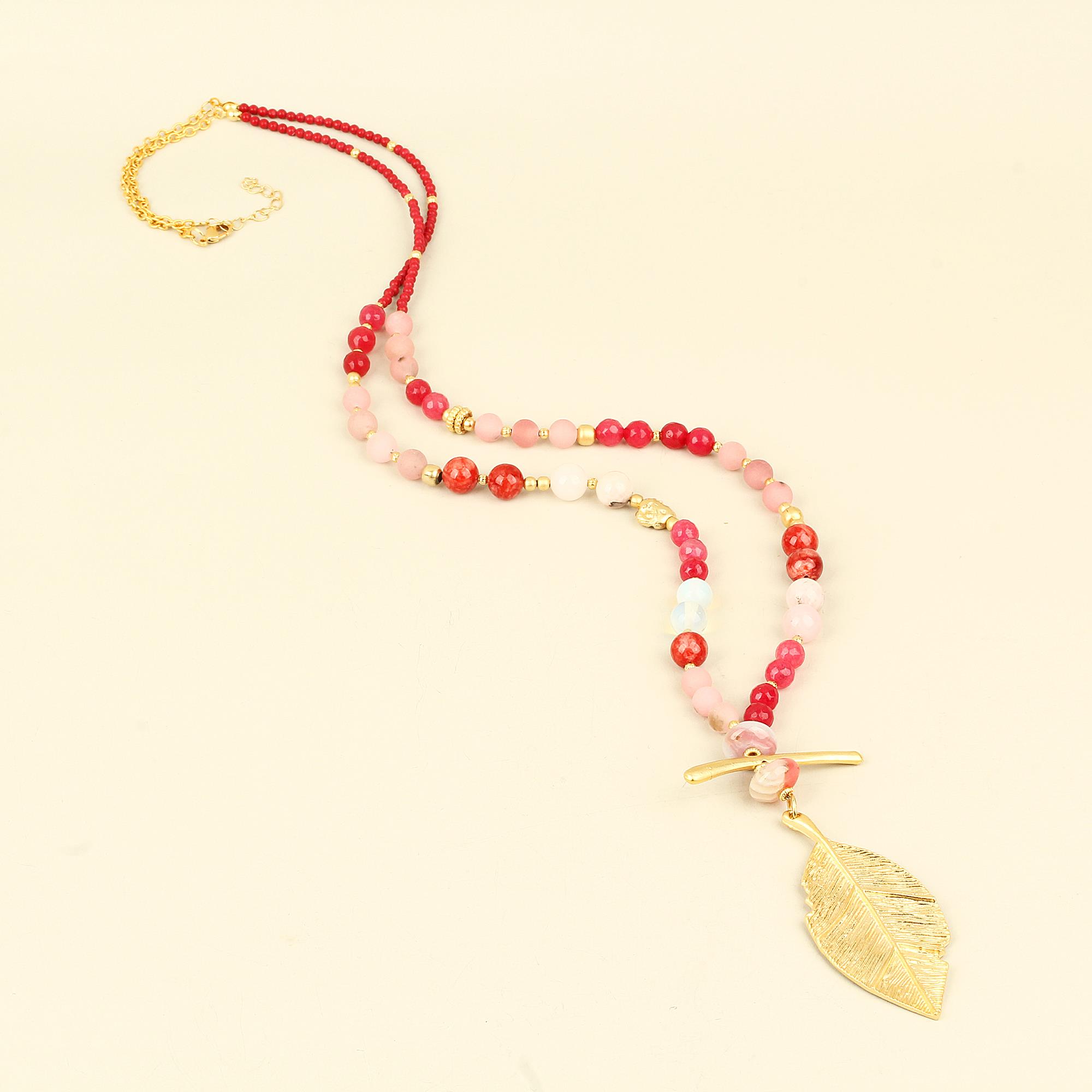 Red Natural Stones Leaf Locket Necklace