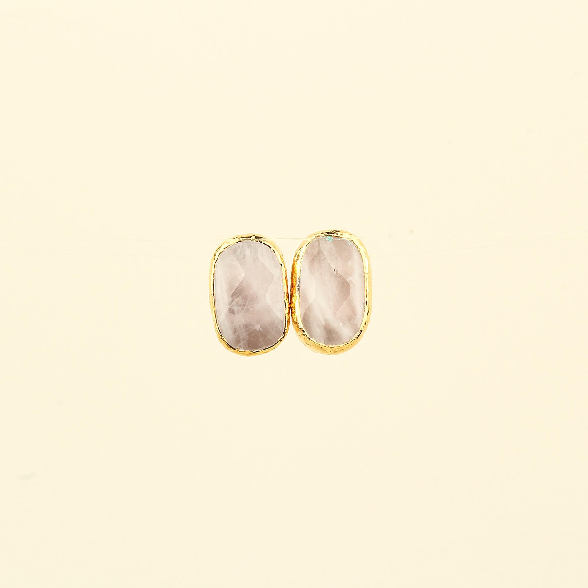 Rosequartz Stone Oval Earrings