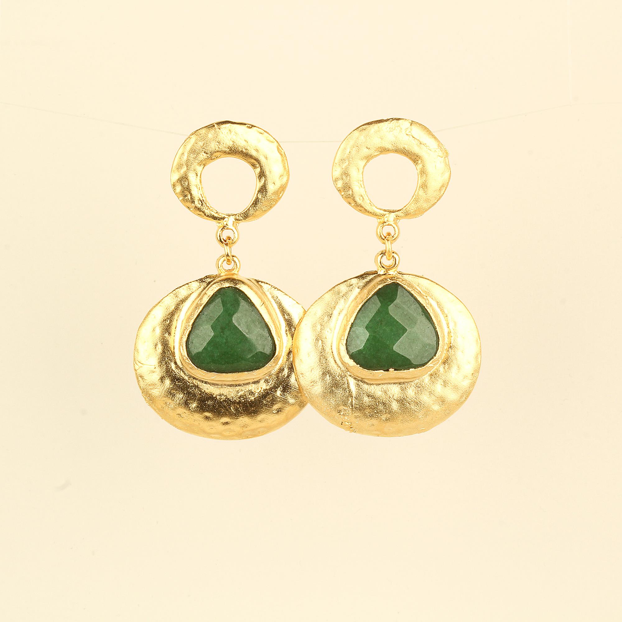 Round Dangled Green Natural Stone Earrings