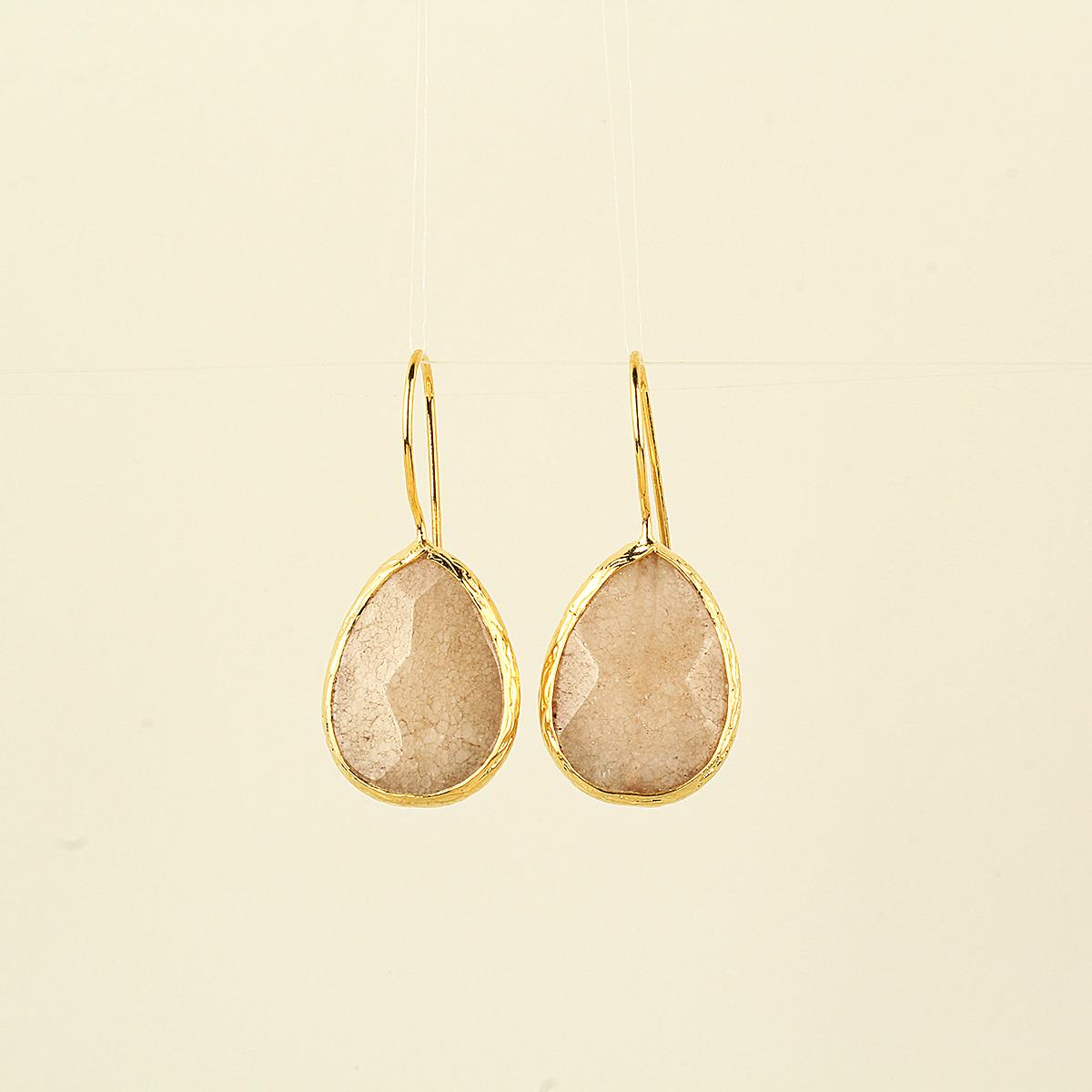 Soft Brown Natural Stone Drop Hook Earring