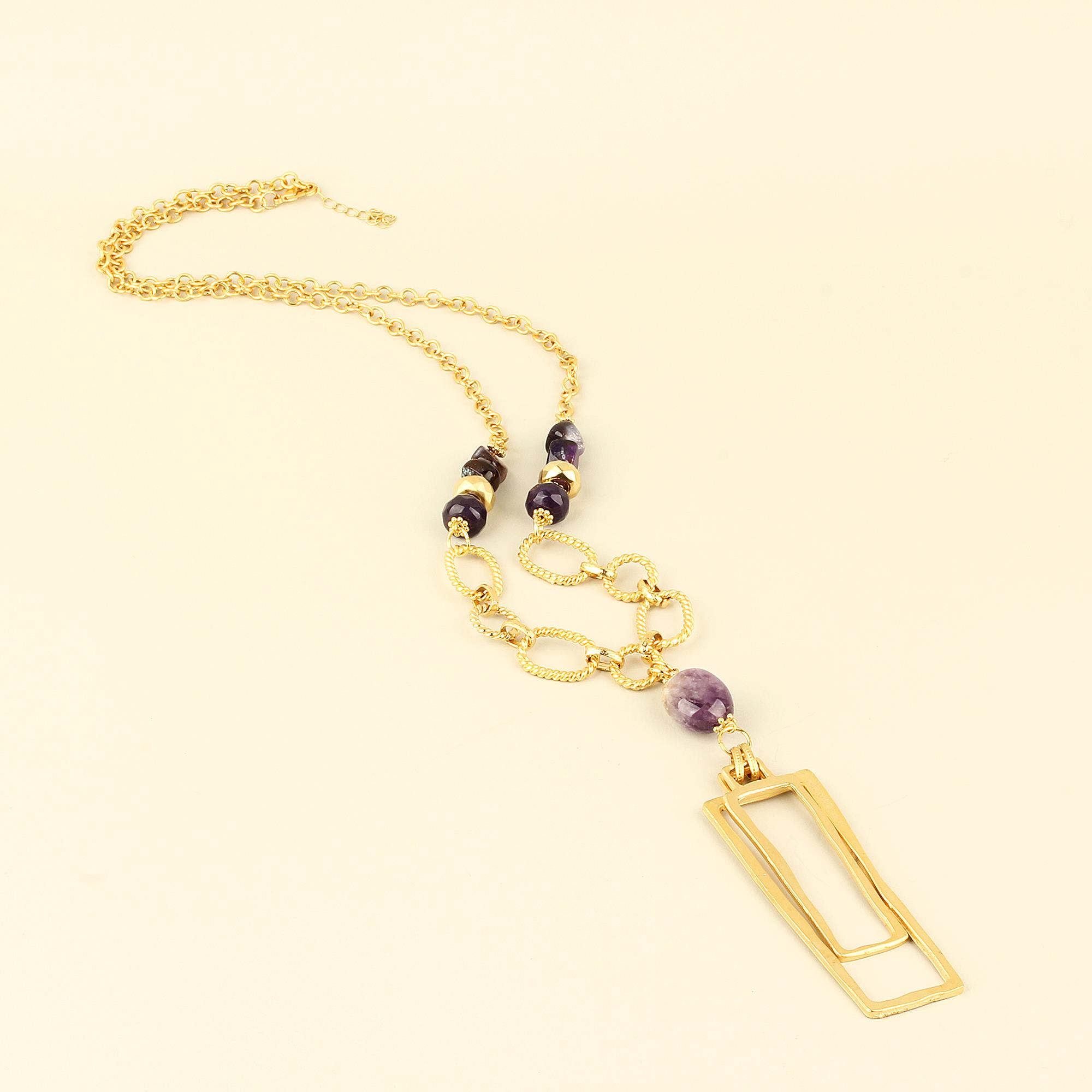 Squre Locket Natural Stone Chain Necklace