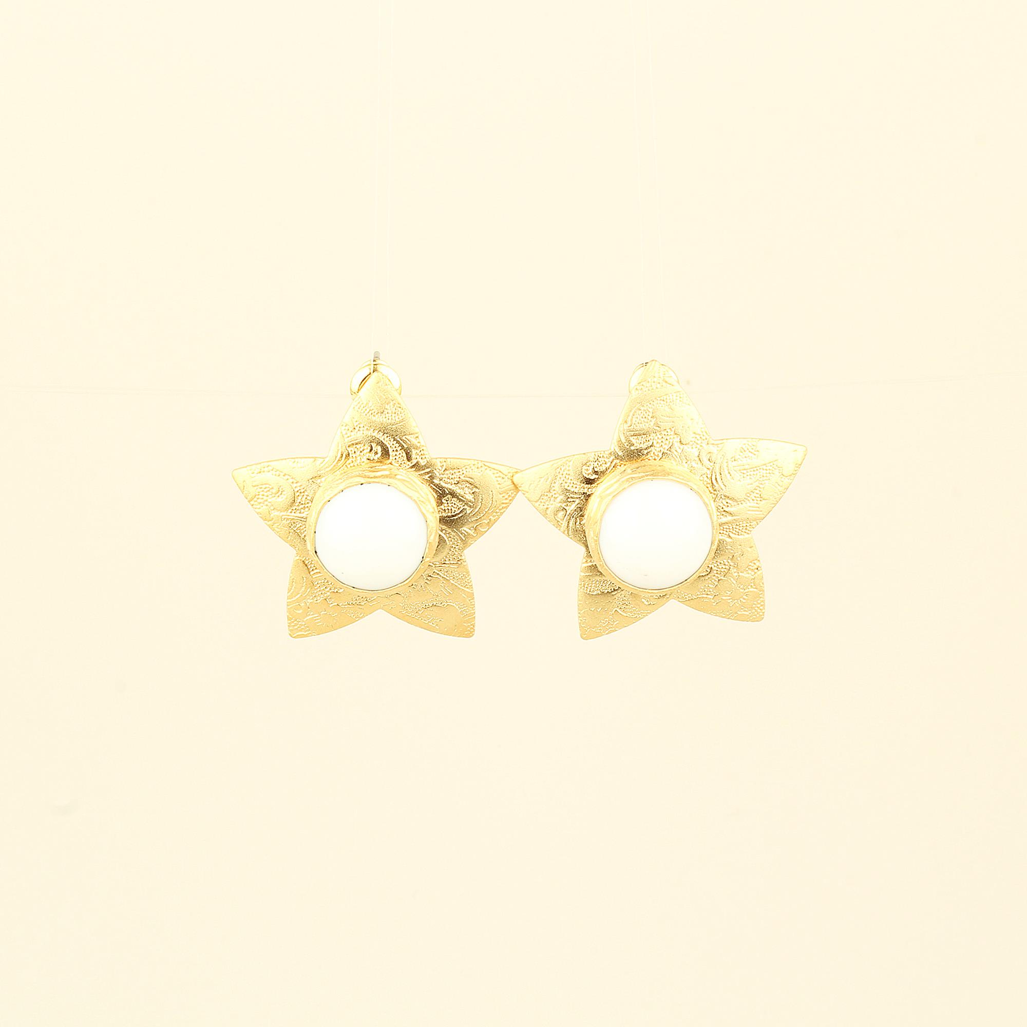 Star Earrings With White Natural Stone