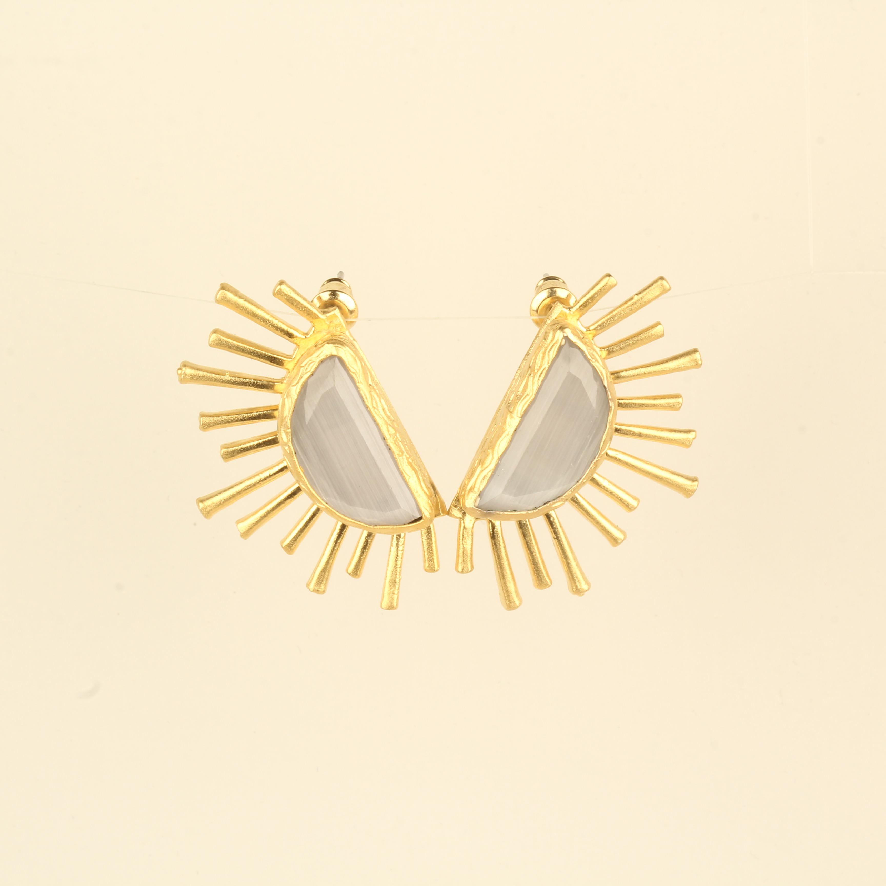 Sunlight Gray Cat Eye Stone Earrings