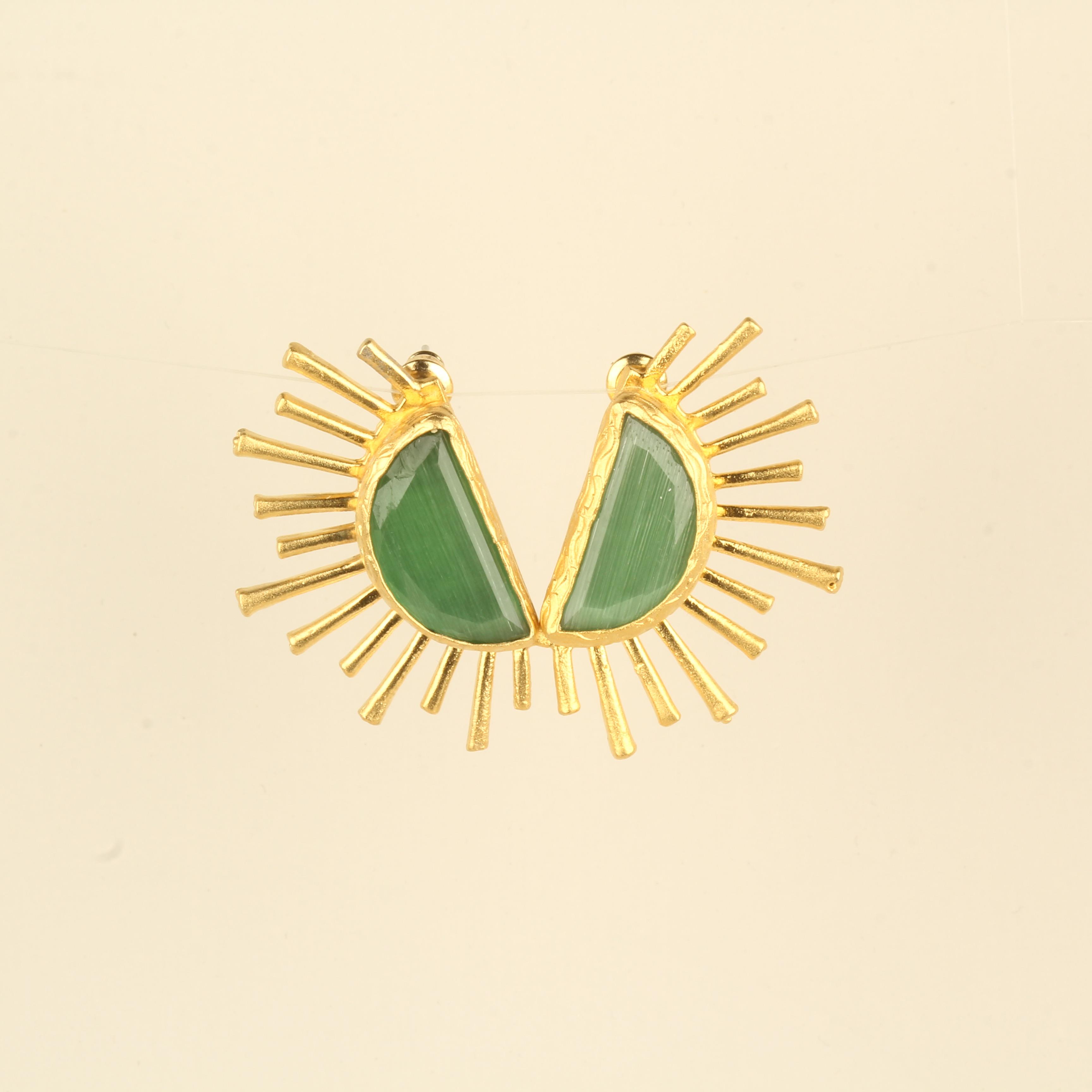 Sunlight Green Cat Eye Stone Earrings