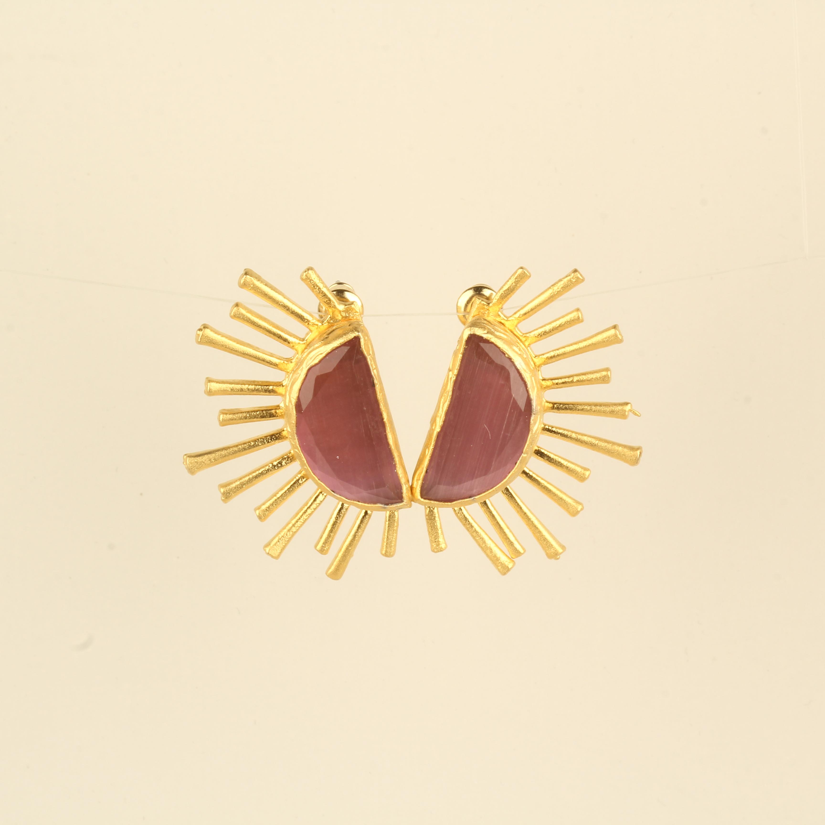 Sunlight Pink Cat Eye Stone Earrings