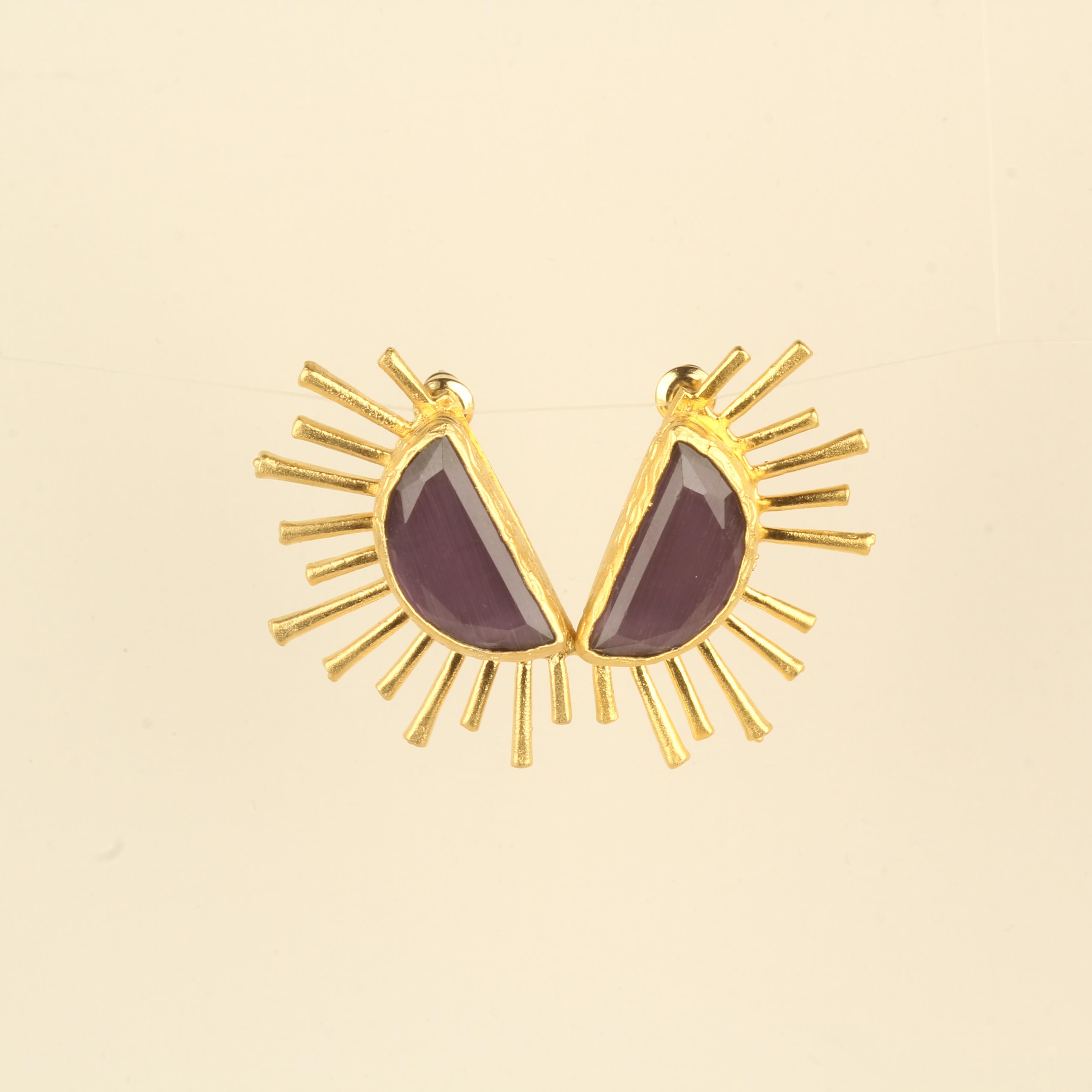 Sunlight Purple Cat Eye Stone Earrings