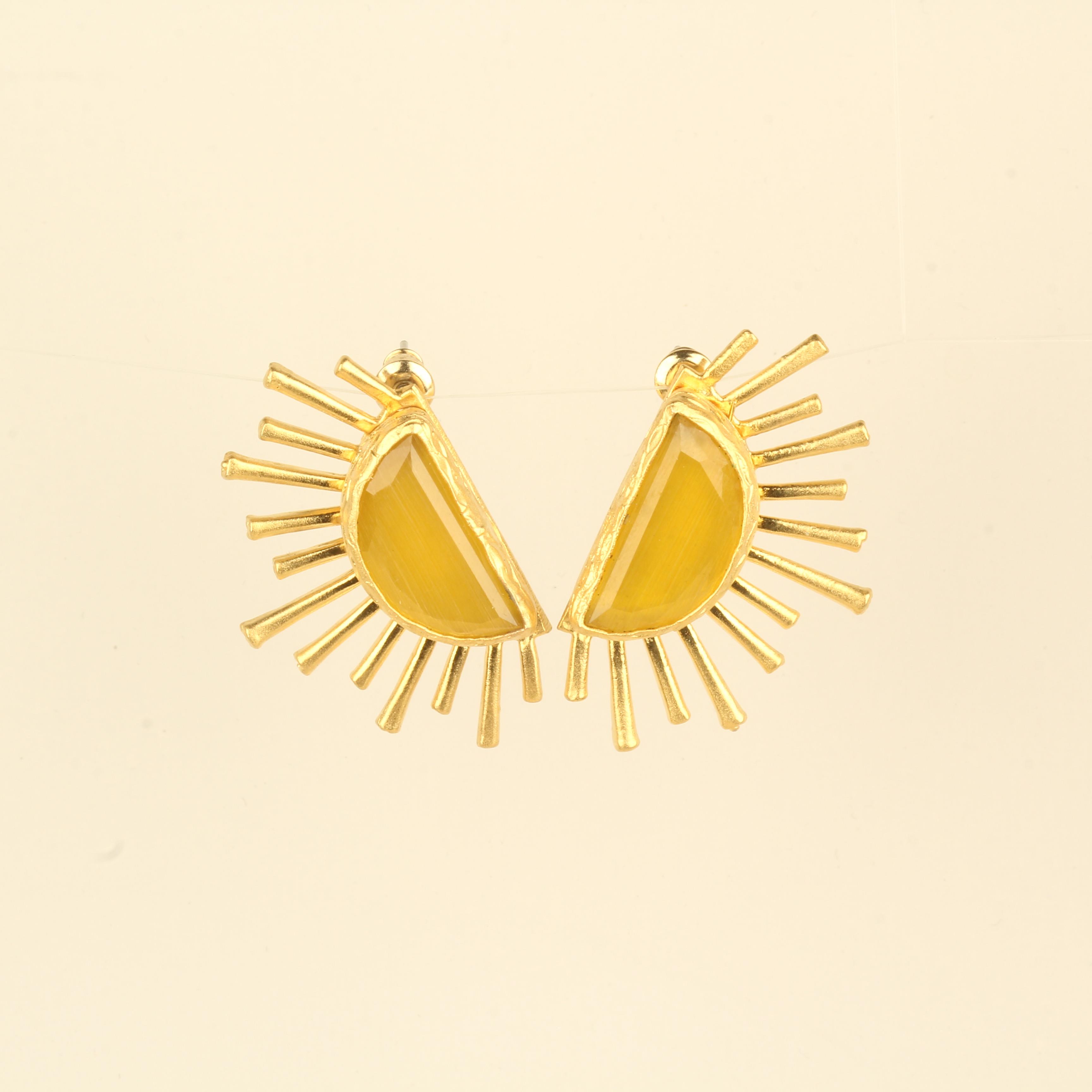 Sunlight Yellow Cat Eye Stone Earrings