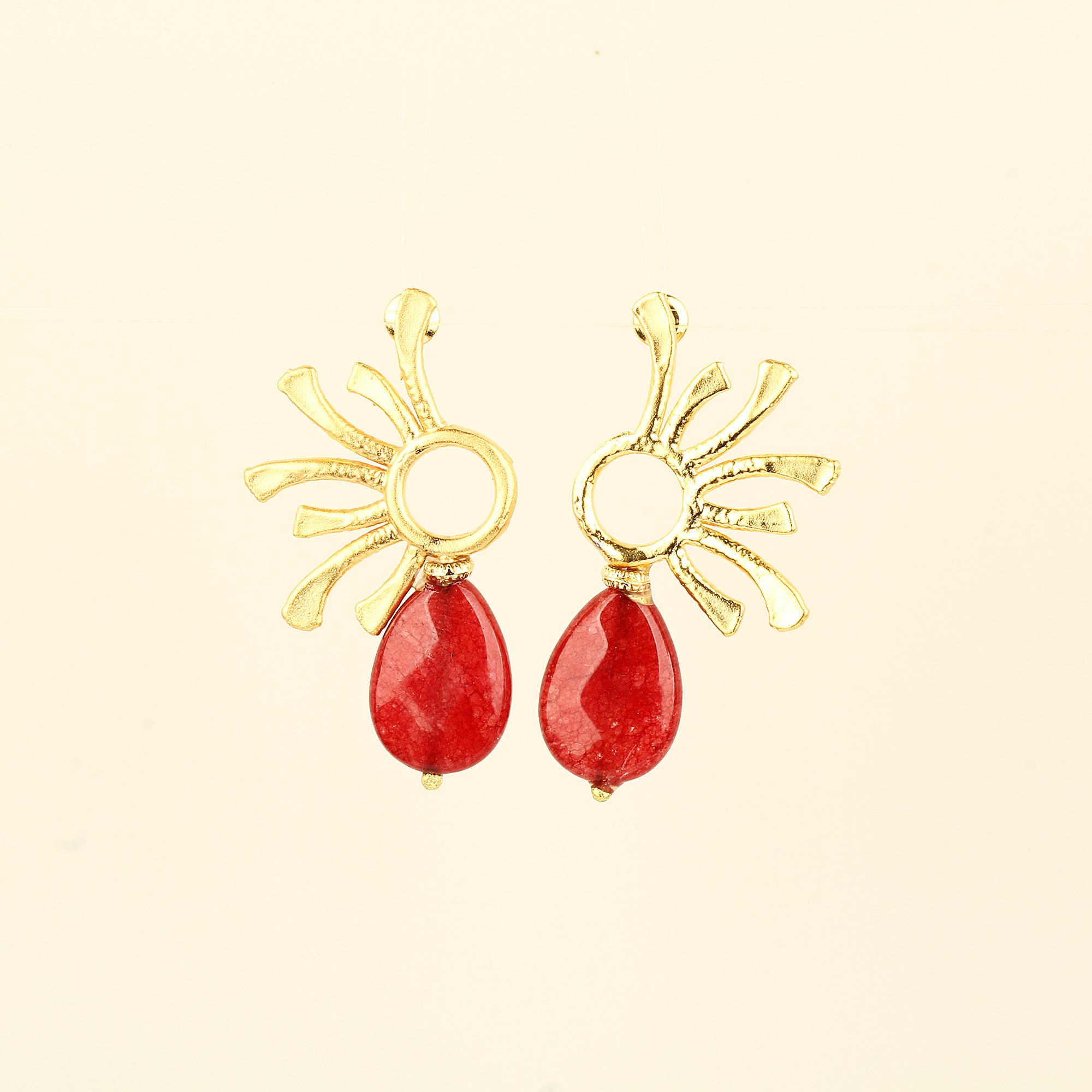 Sunray Earrings With Green Natural Stone