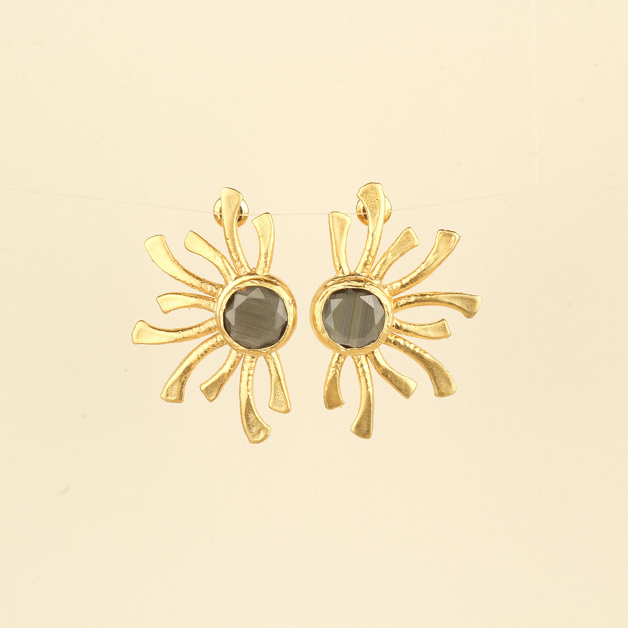 Sunray Gray Cat Eye Stone Earrings