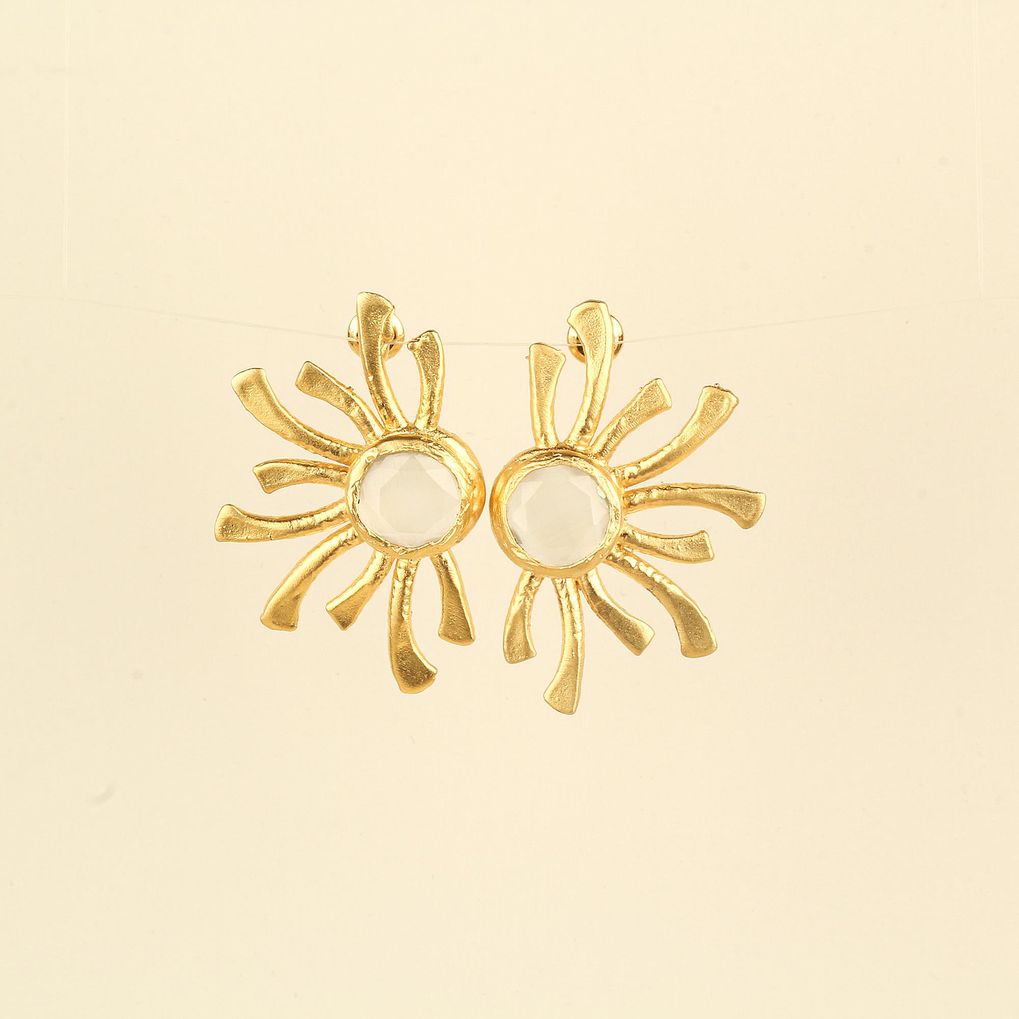 Sunray White Cat Eye Stone Earrings