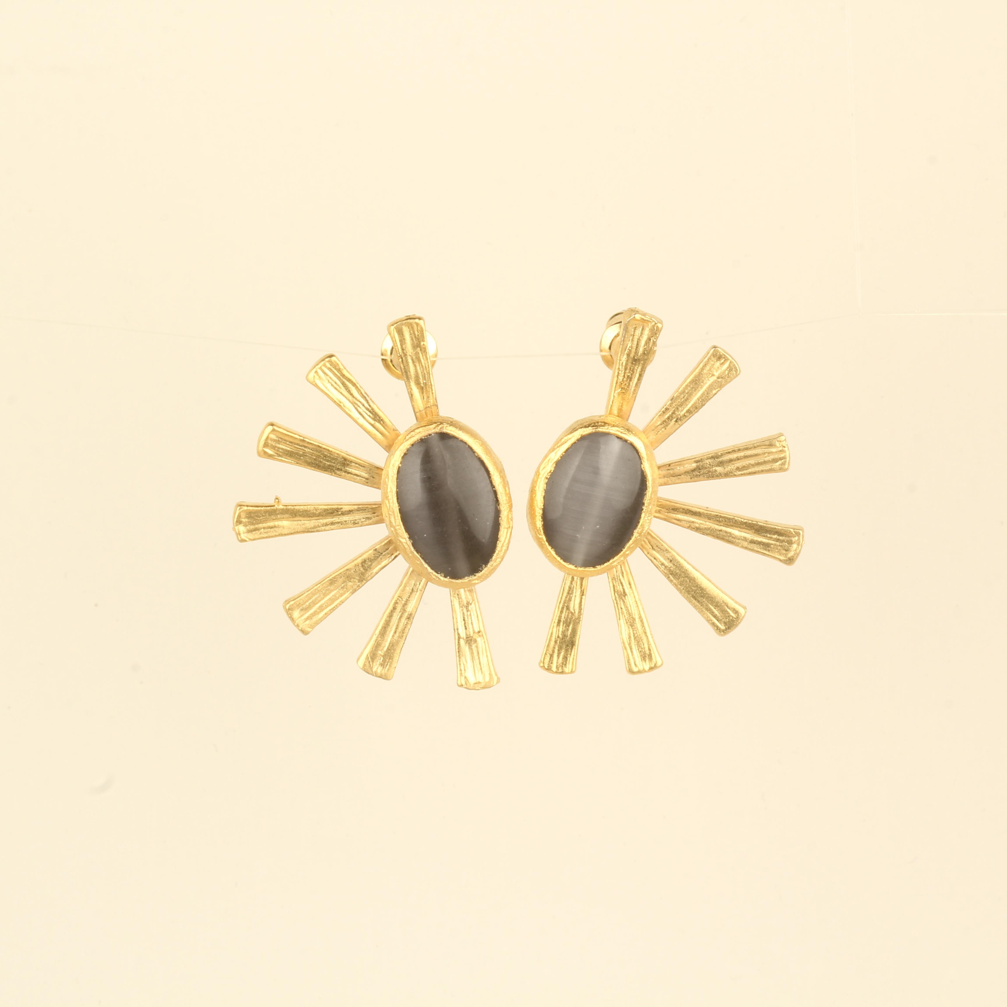 Sunrise Black Cat Eye Stone Earrings