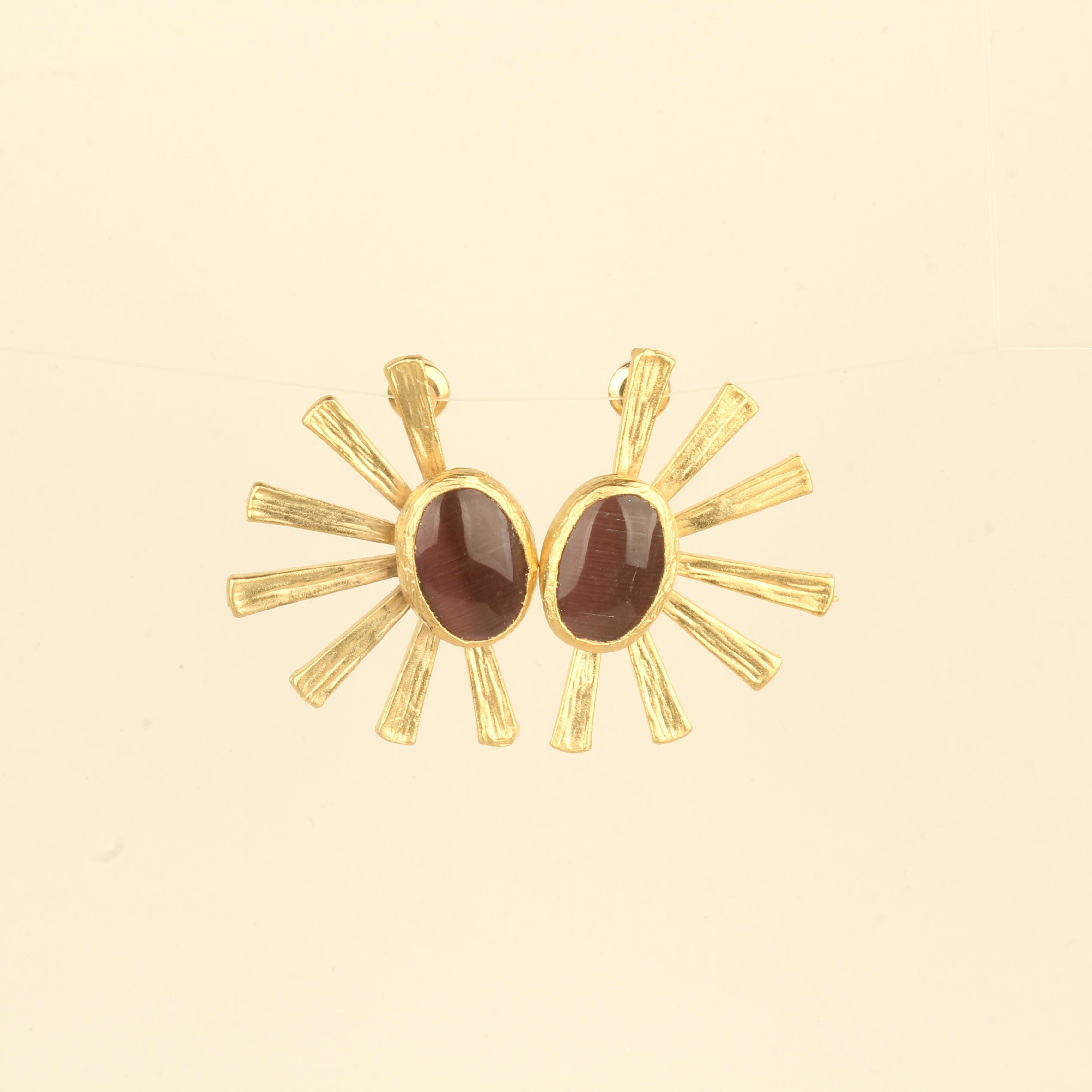 Sunrise Brown Cat Eye Stone Earrings