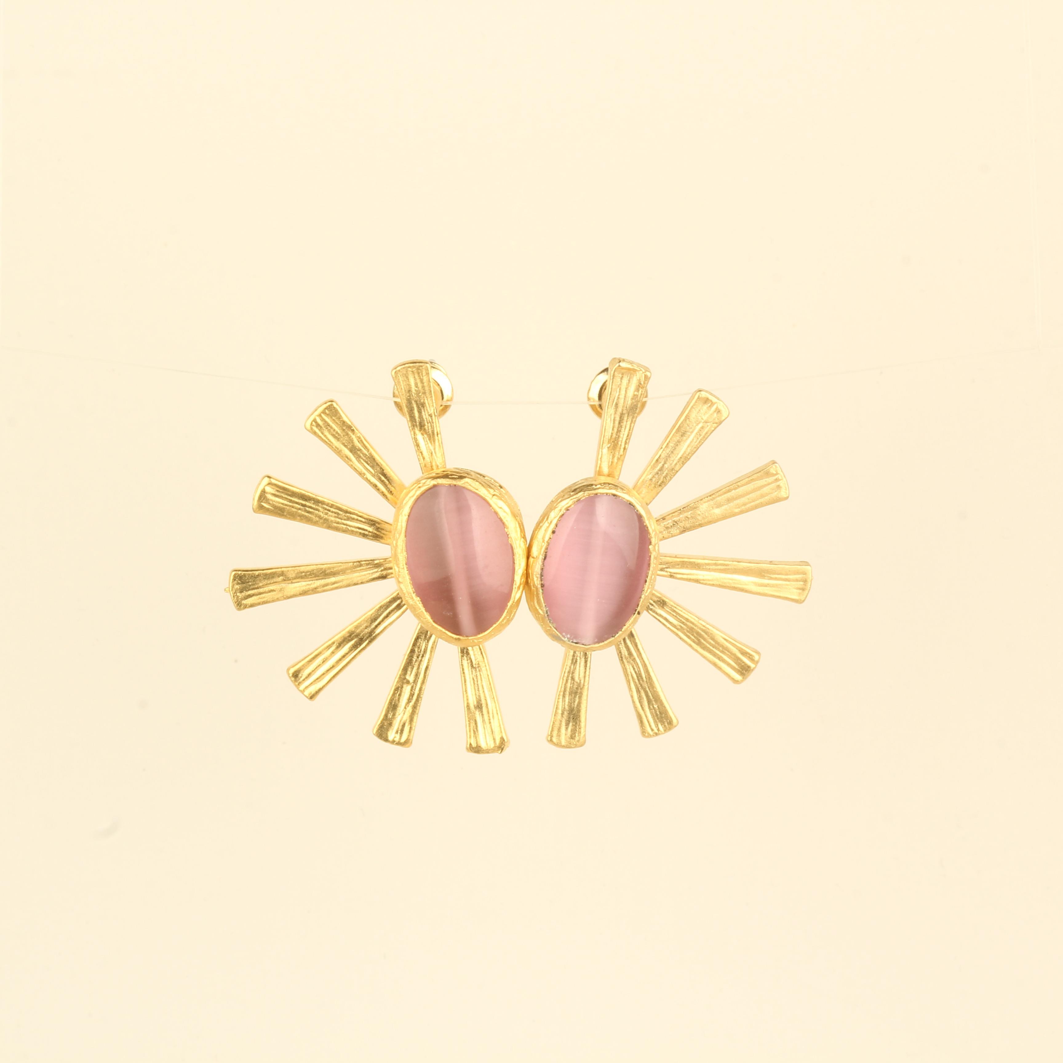 Sunrise Pink Cat Eye Stone Earrings