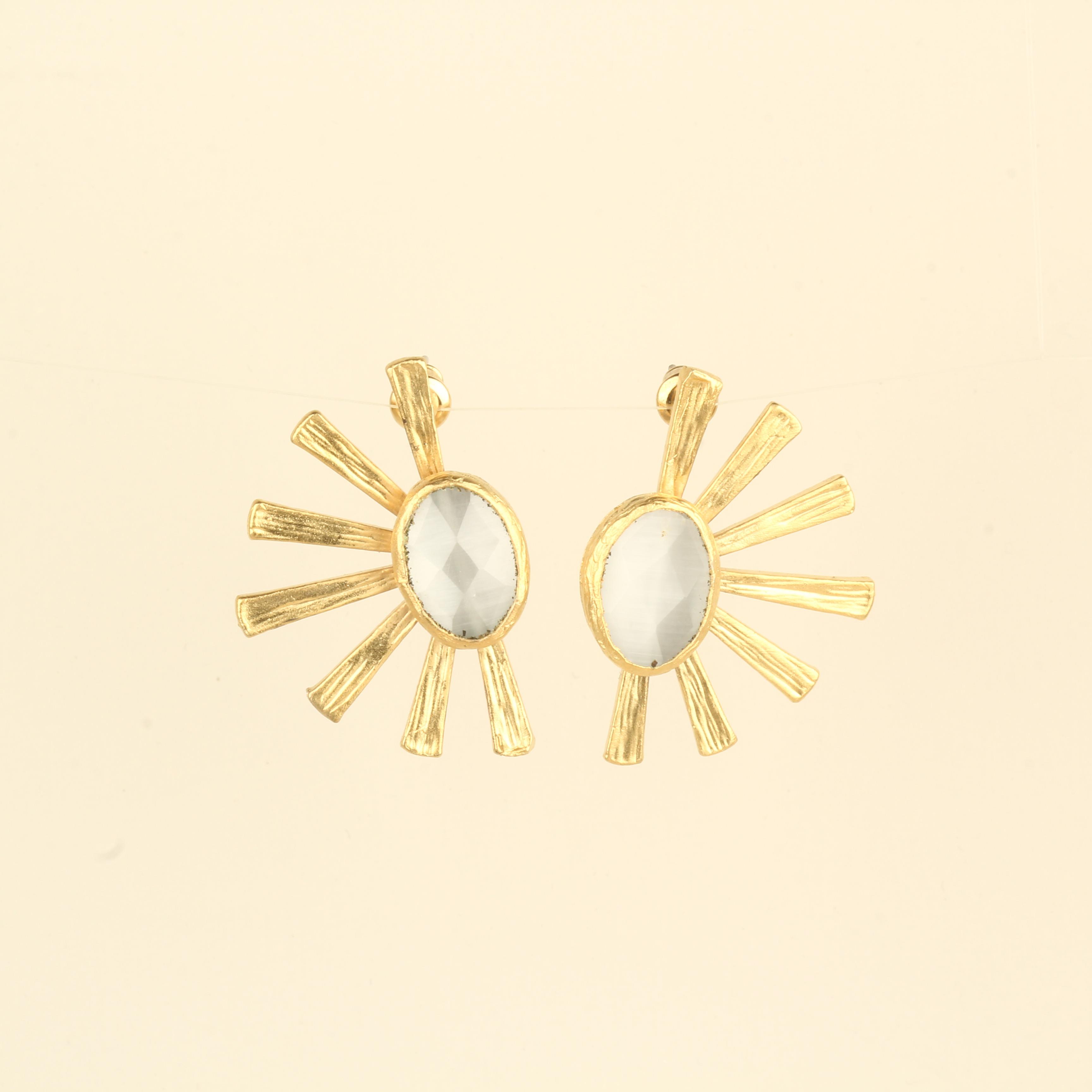 Sunrise White Cat Eye Stone Earrings