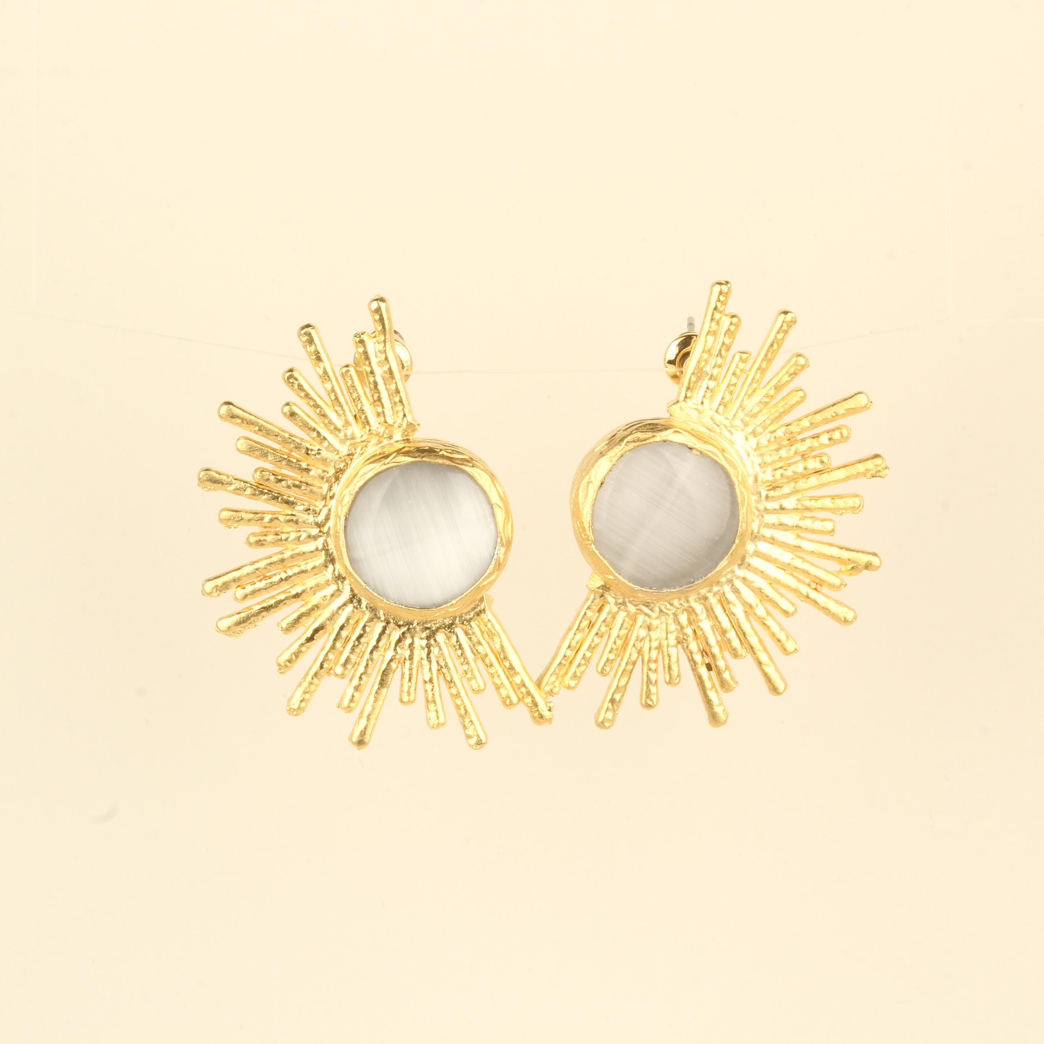 Sunshine White Cat Eye Stone  Earrings