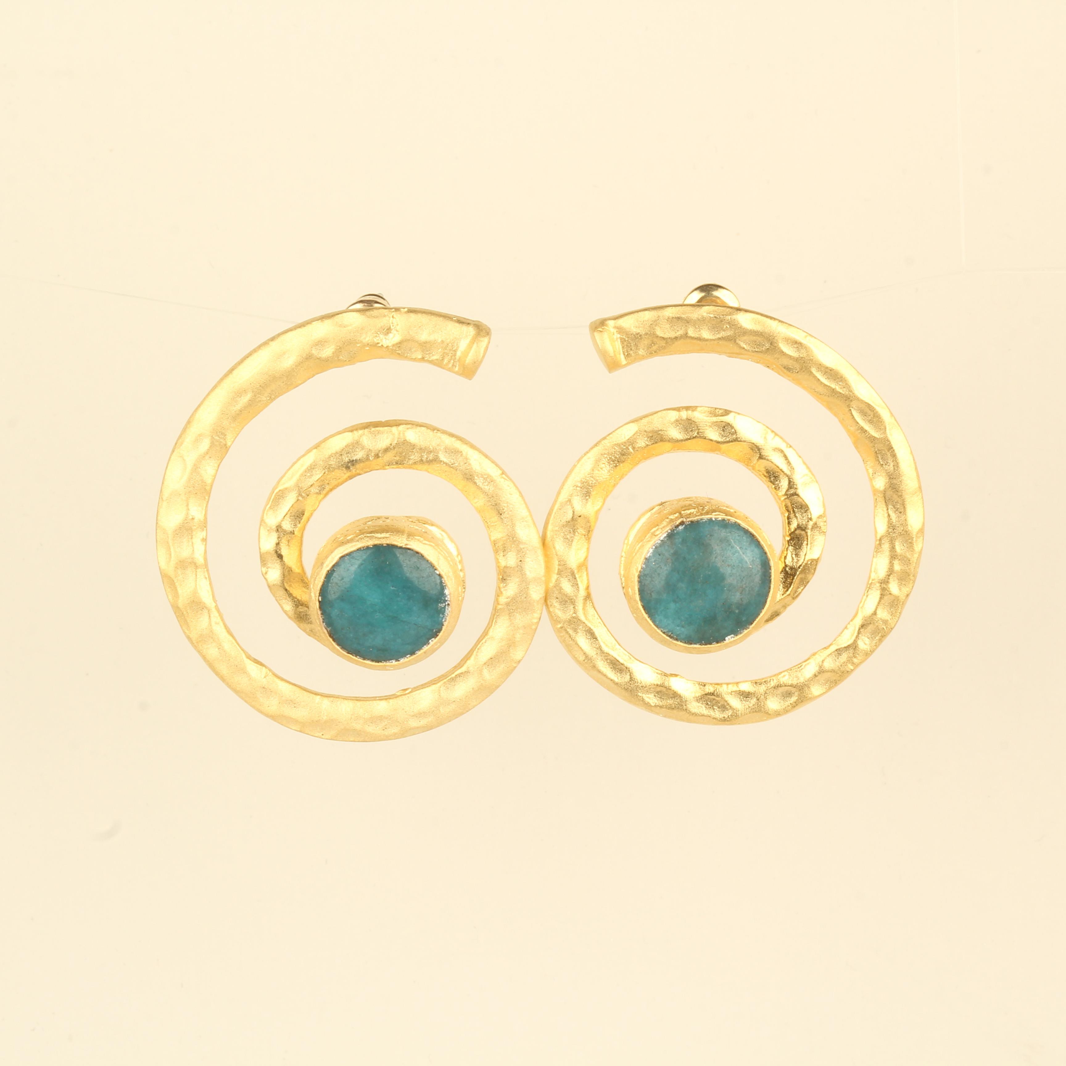 Swarl Earrings With Blue Natural Stone