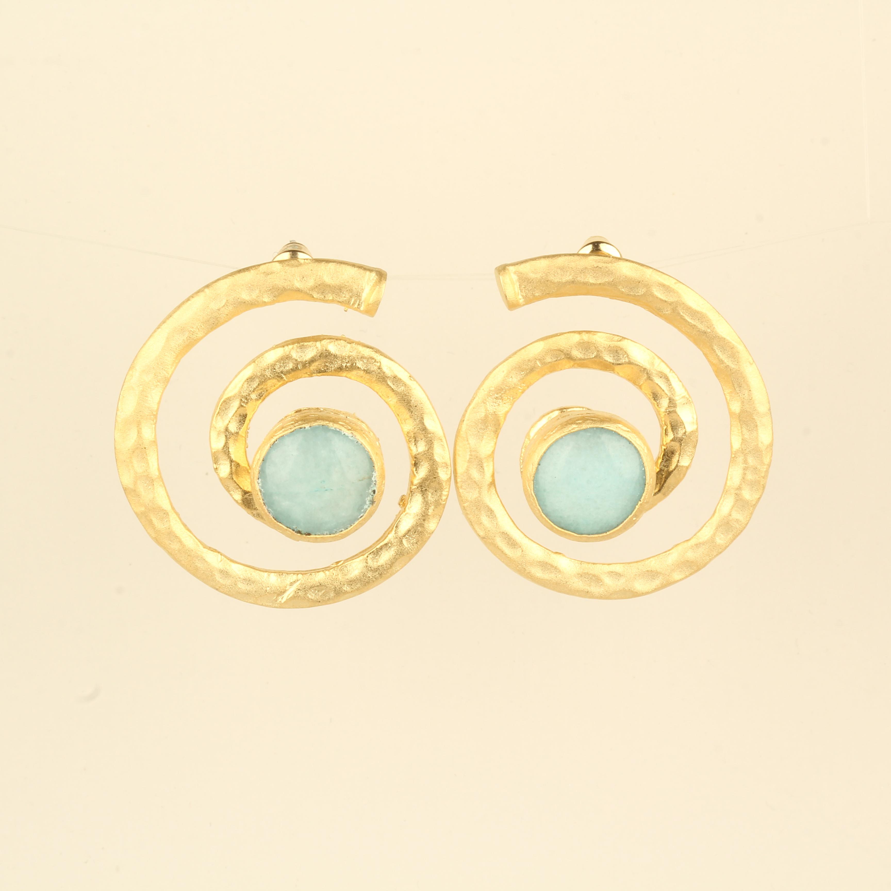 Swarl Earrings With Ice Blue Natural Stone