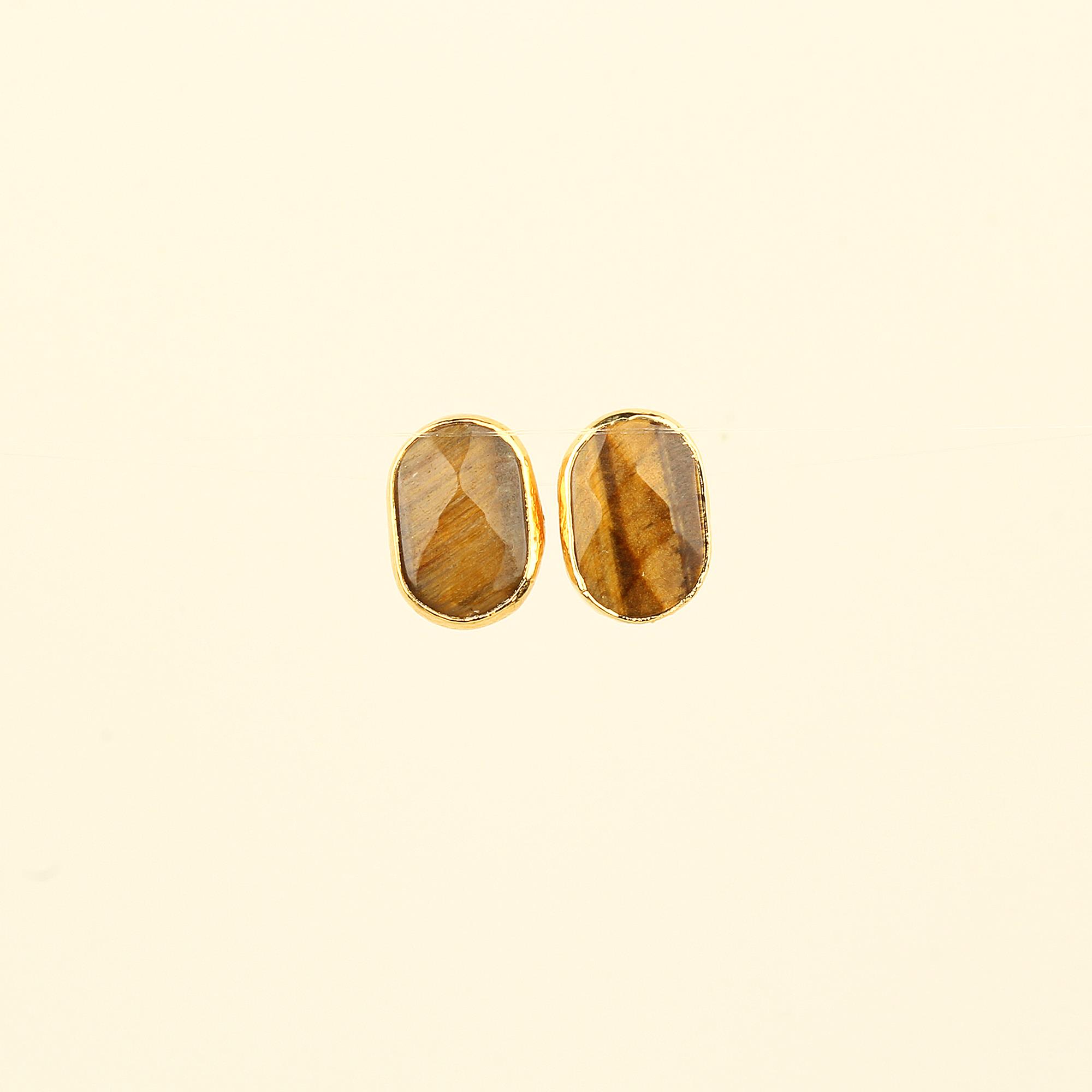 Tiger Eye Stone Oval Earrings
