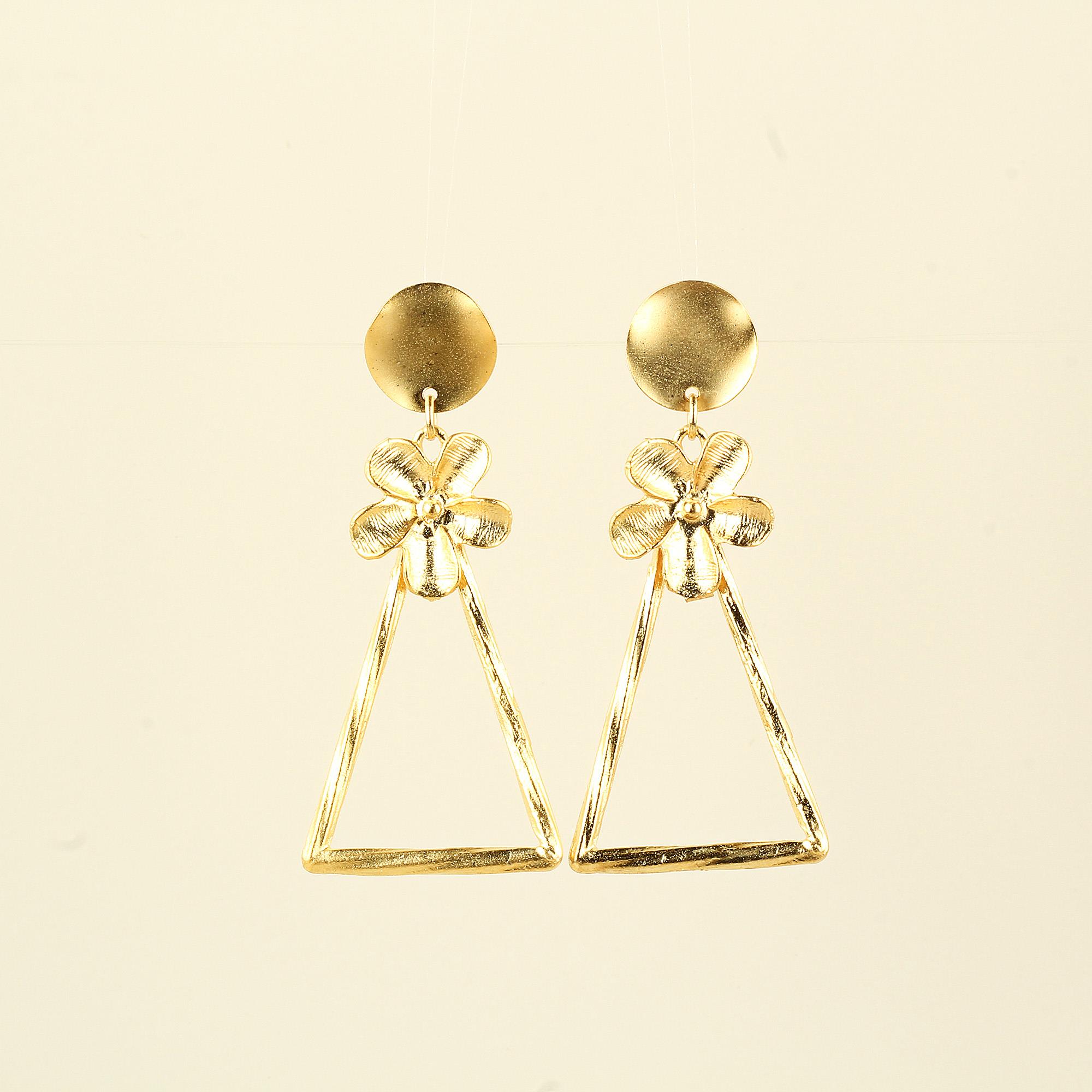 Triangle Dangled Floral Metal Earrings
