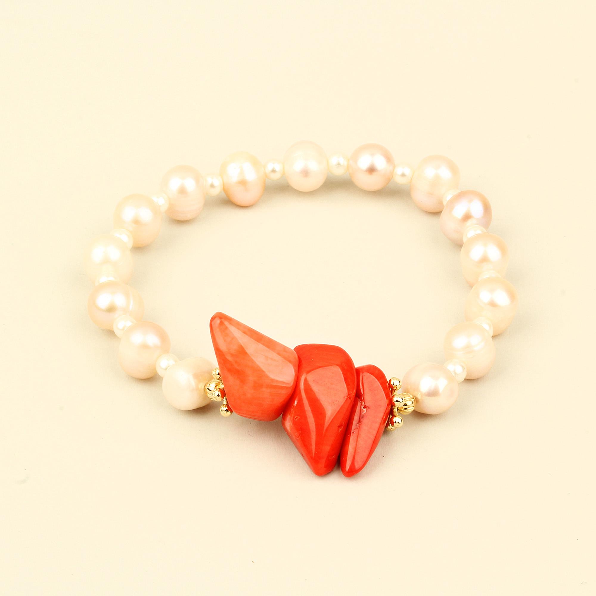Trio Coral and Pink Pearl Bracelet