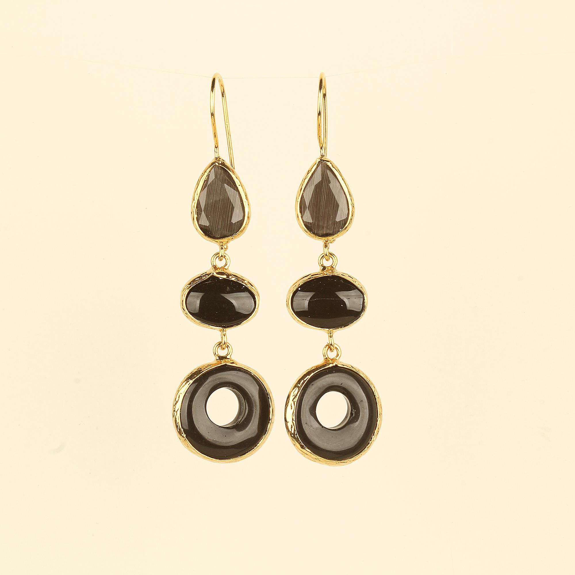 Trio Onyx Stone Earrings