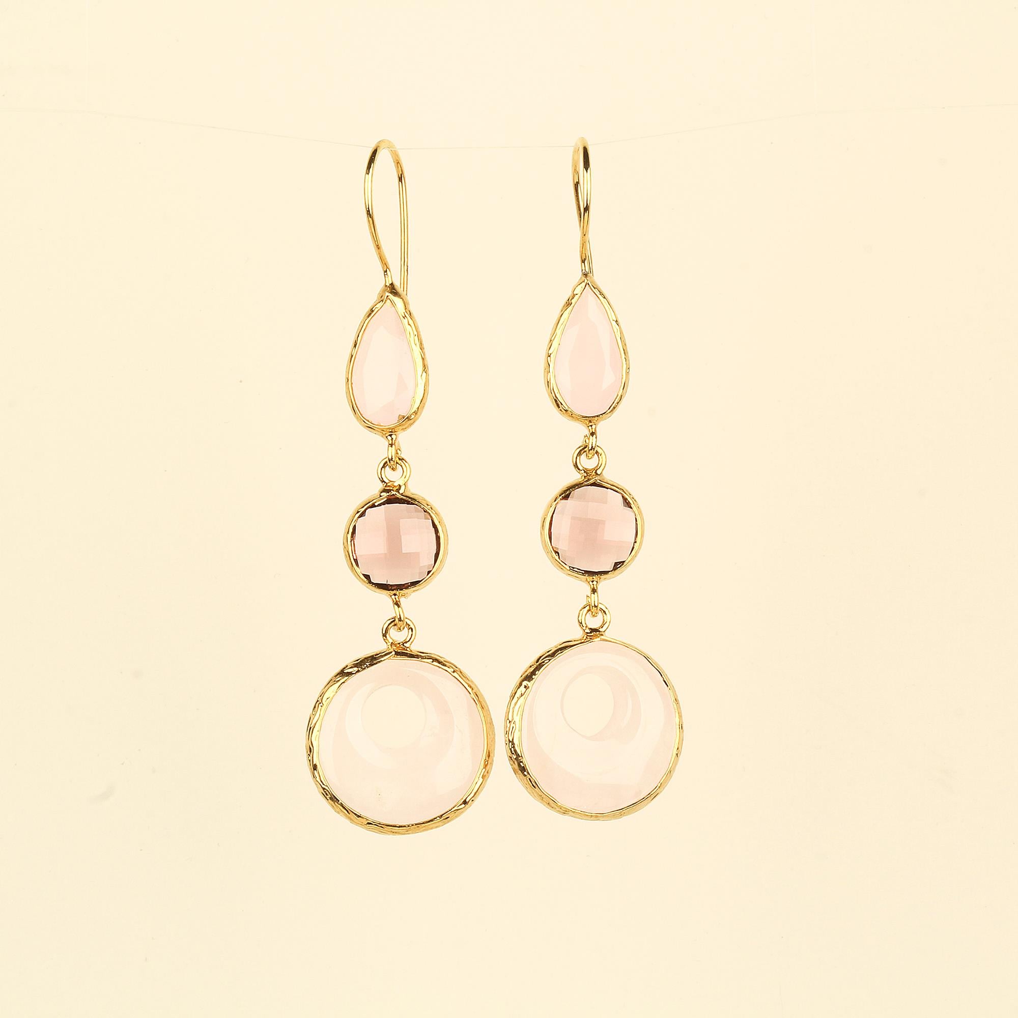 Trio Rose Quartz Stone Earrings