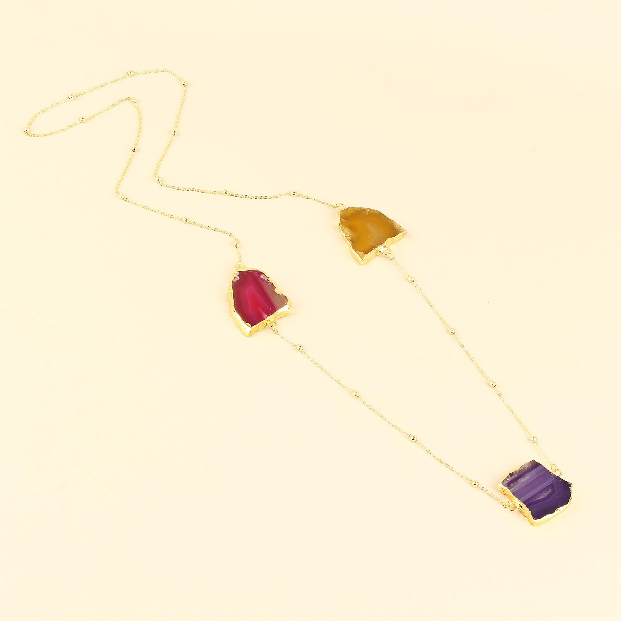 Triple Agate Stone Necklace (All Assorted Colors)