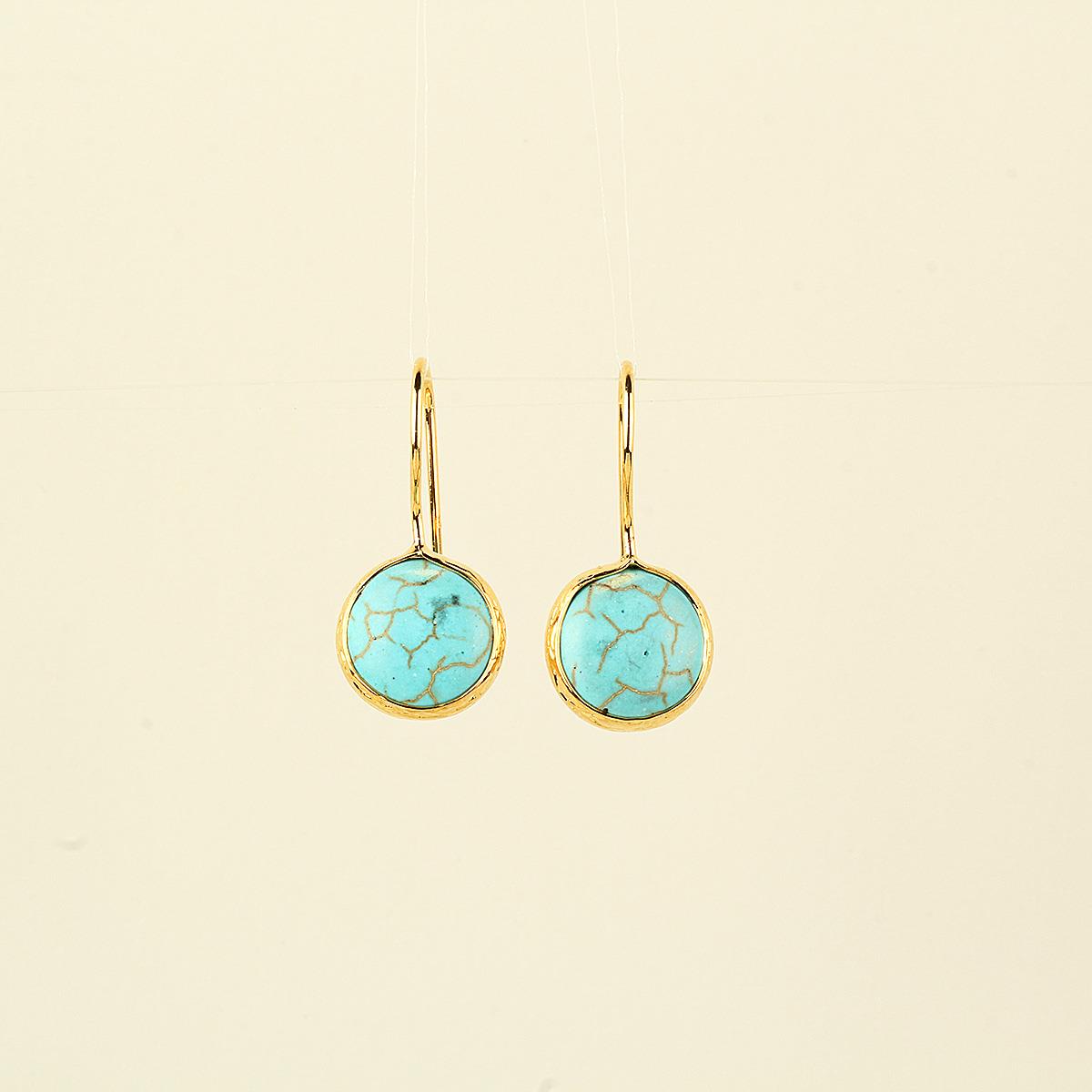 Turquoise Natural Stone Round Hook Earring