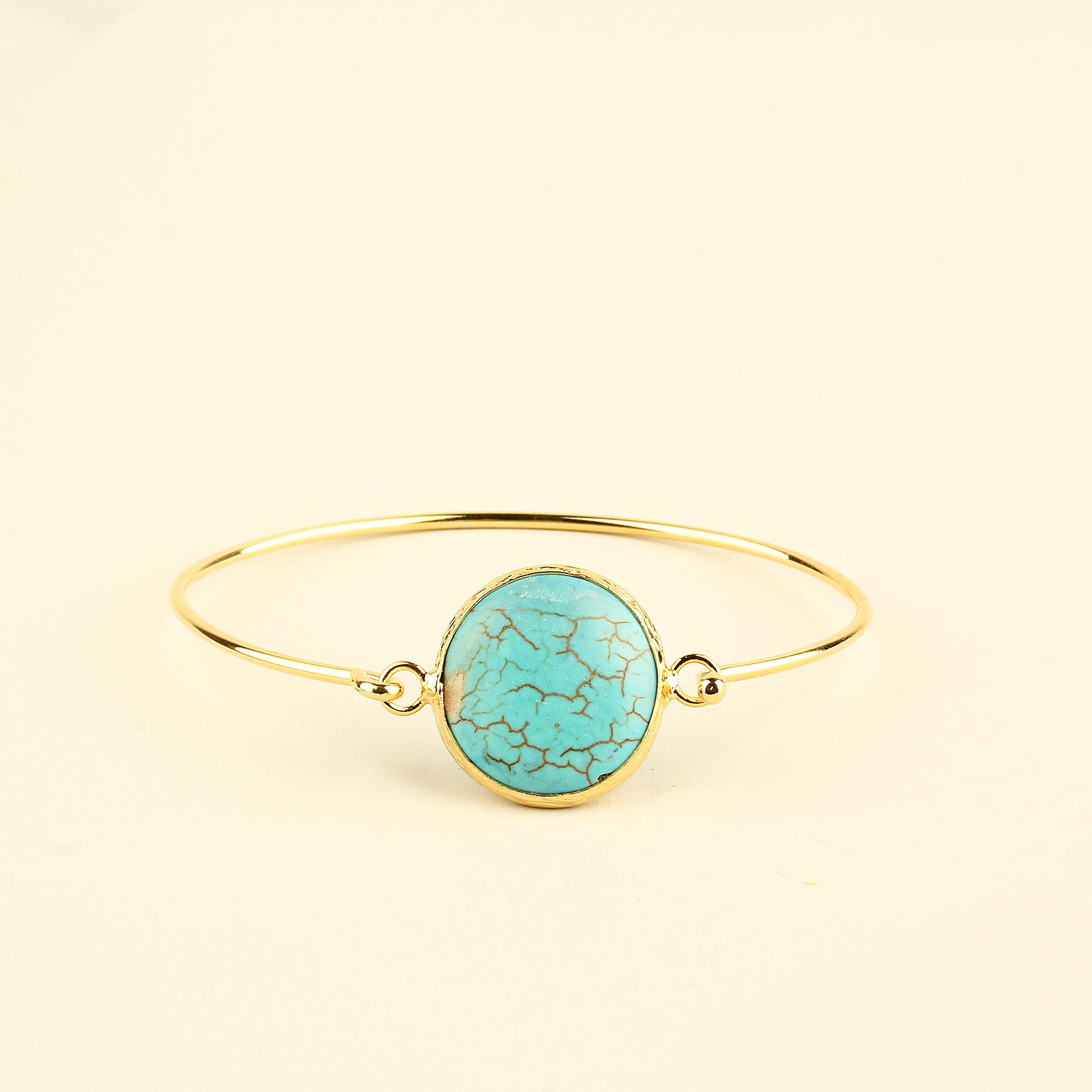 Turquoise Natural Stone Round Metal Bracelet