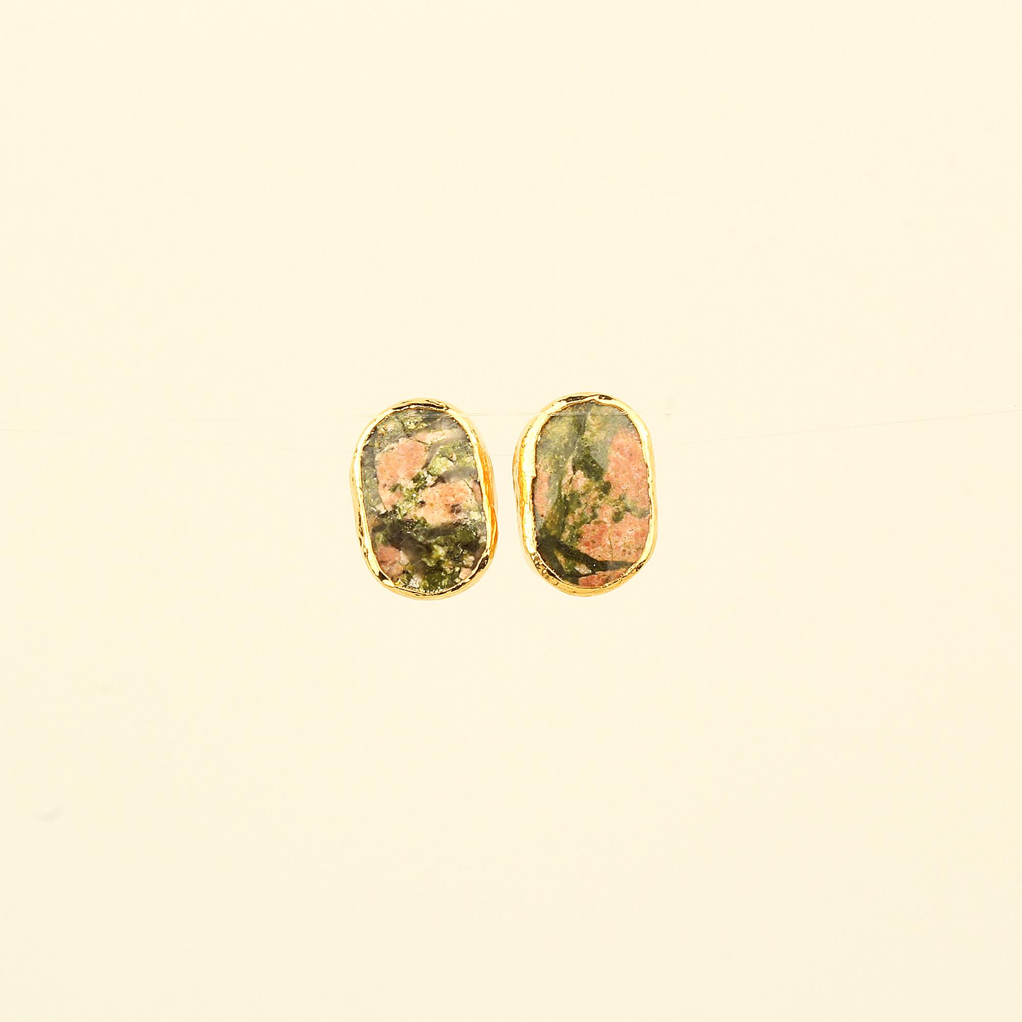 Unakite Stone Oval Earrings