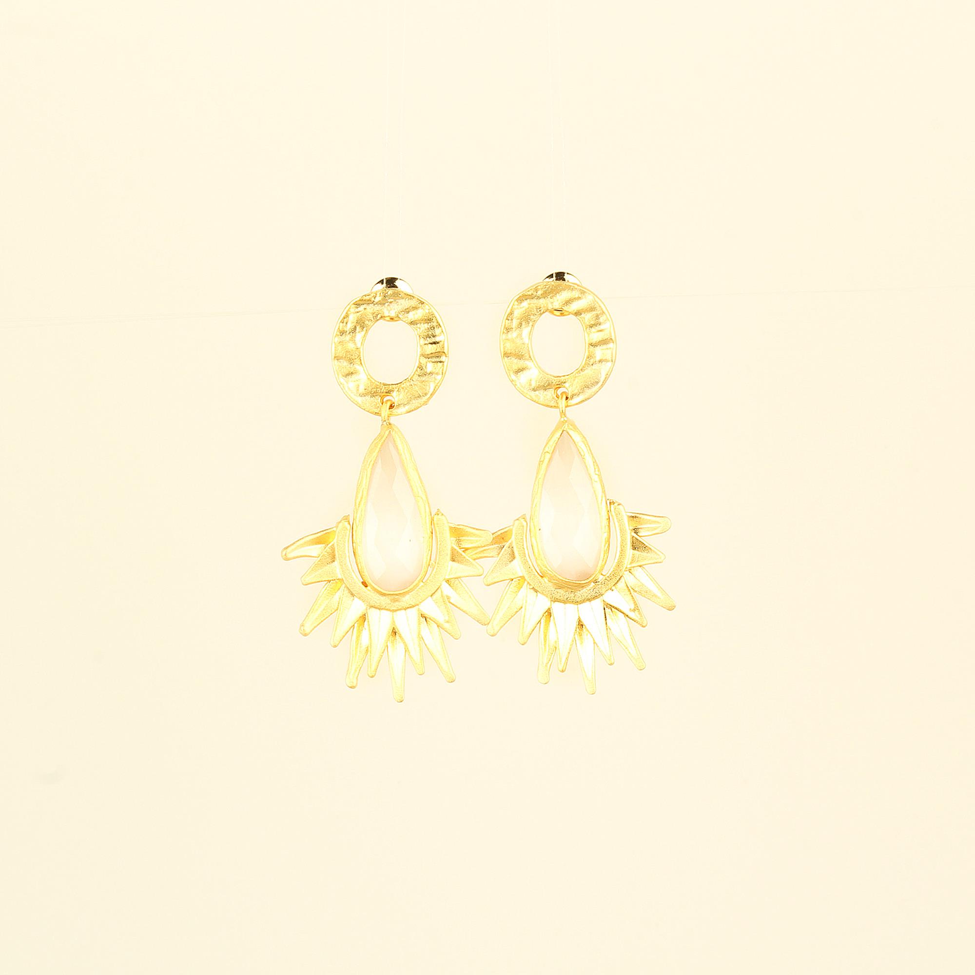 White Cat Eye Stone Sunray Earrings