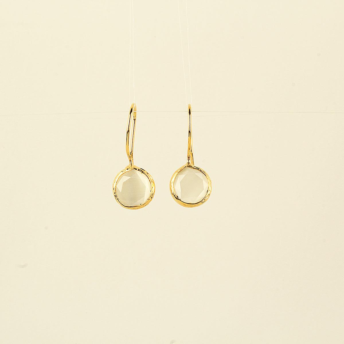 White Cats Eye Stone Round Hook Earring