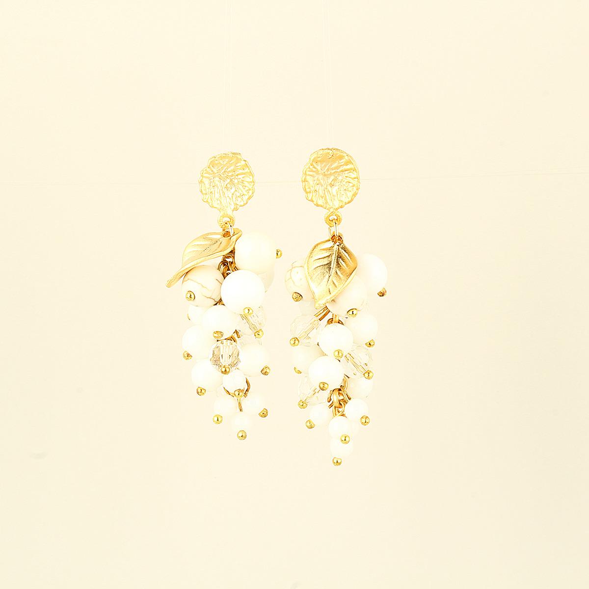 White Natural Stone and Crystal Embellised Grape Earrings