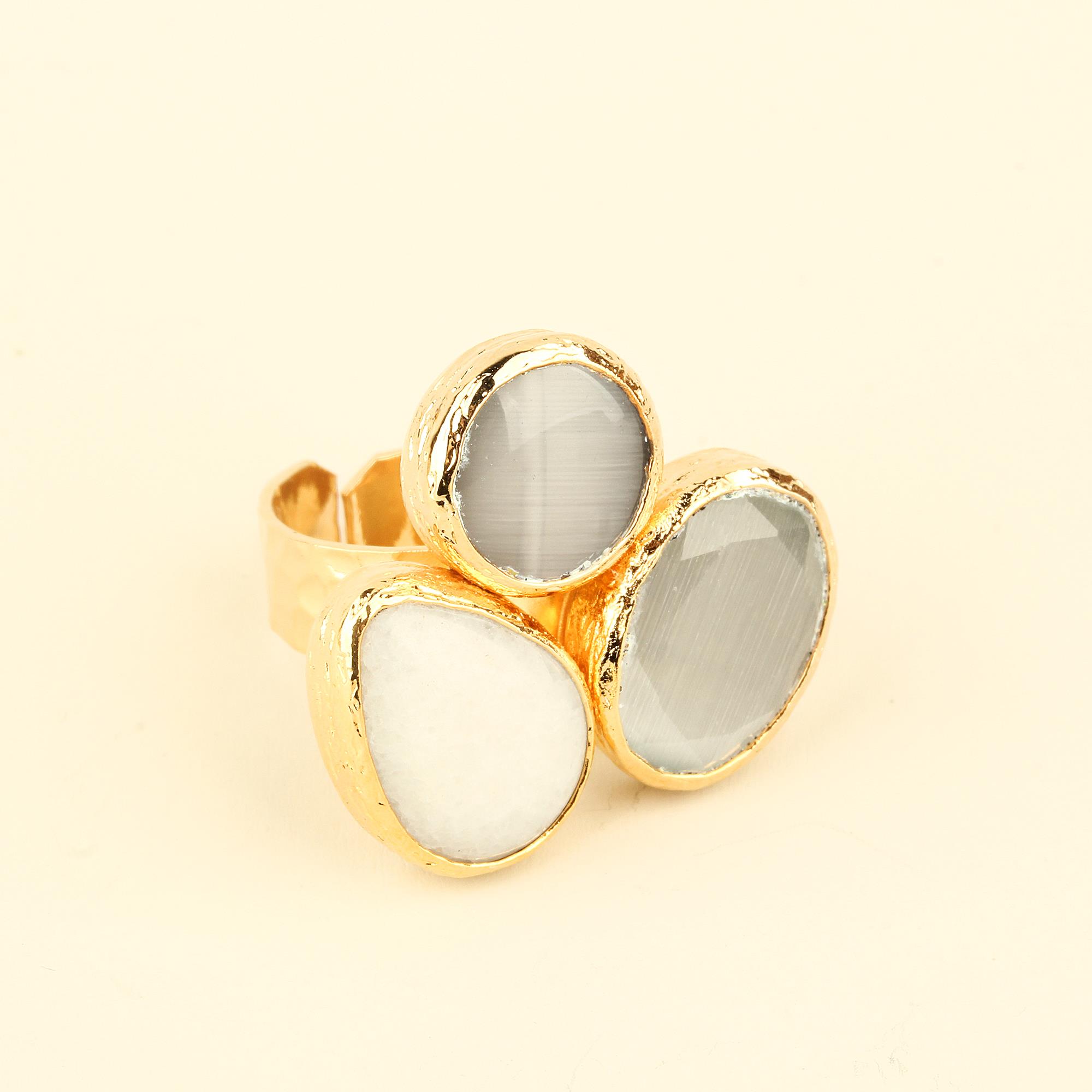 White Natural Stones Trio Ring