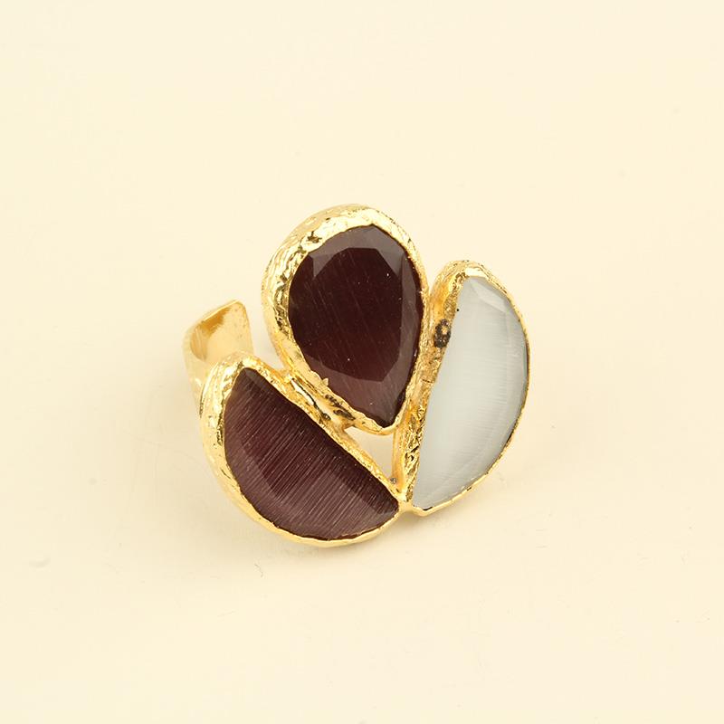 White&Purple Cats Eye Trio Ring