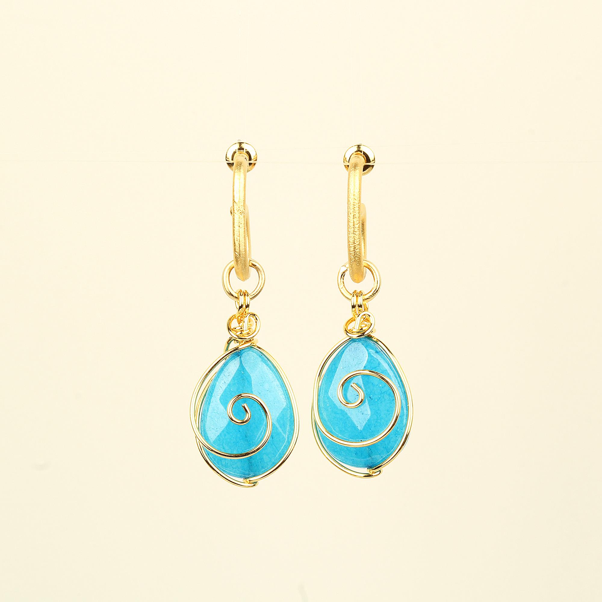 Wire Wrapped Blue Natural Stone Earrings