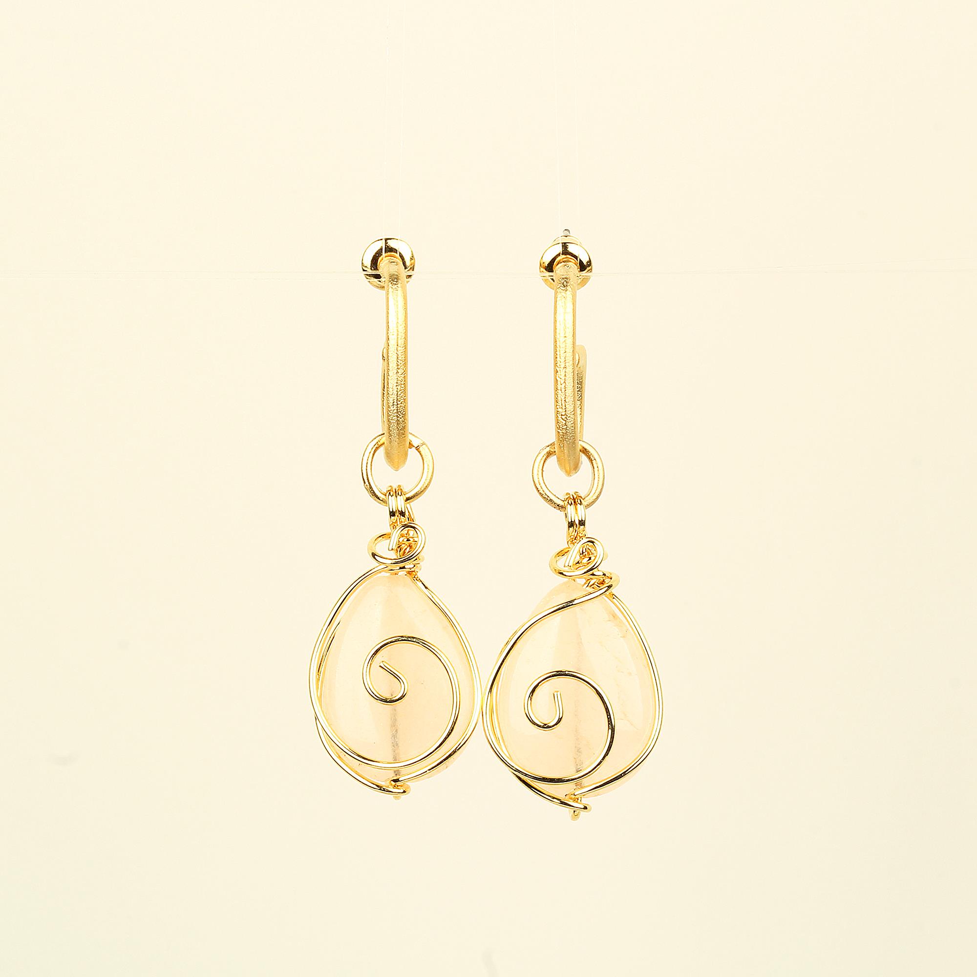 Wire Wrapped Salmon Natural Stone Earrings