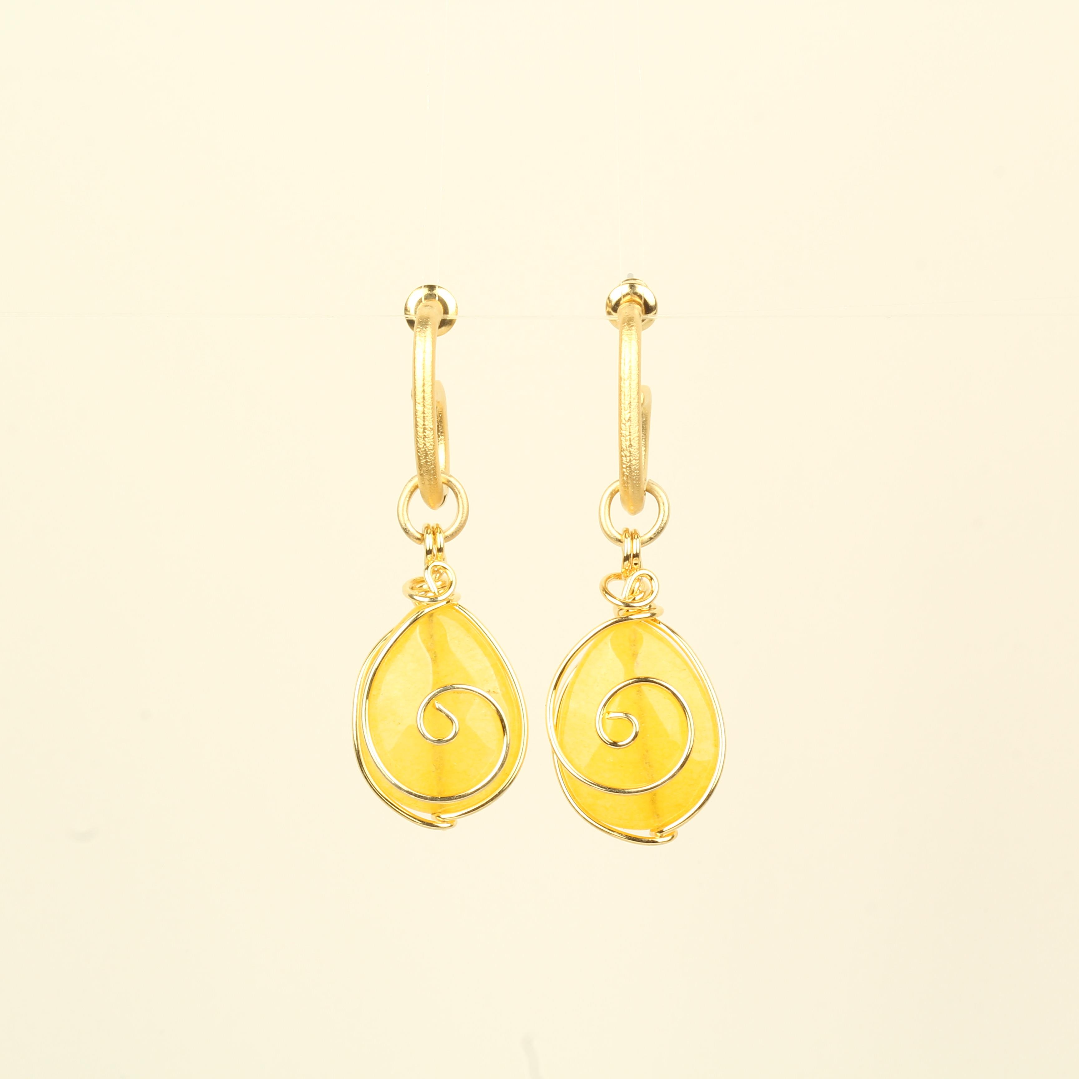 Wire Wrapped Yellow Natural Stone Earrings
