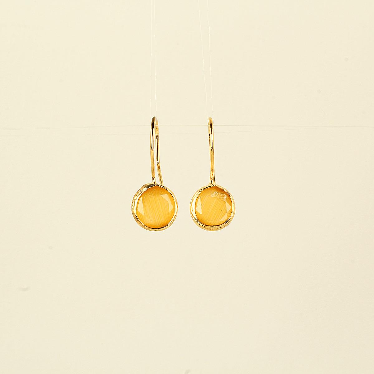 Yellow Cats Eye Stone Round Hook Earring