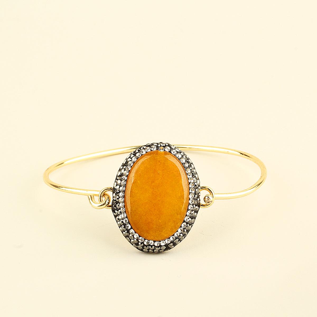 Yellow Natural Stone Oval Metal Bracelet