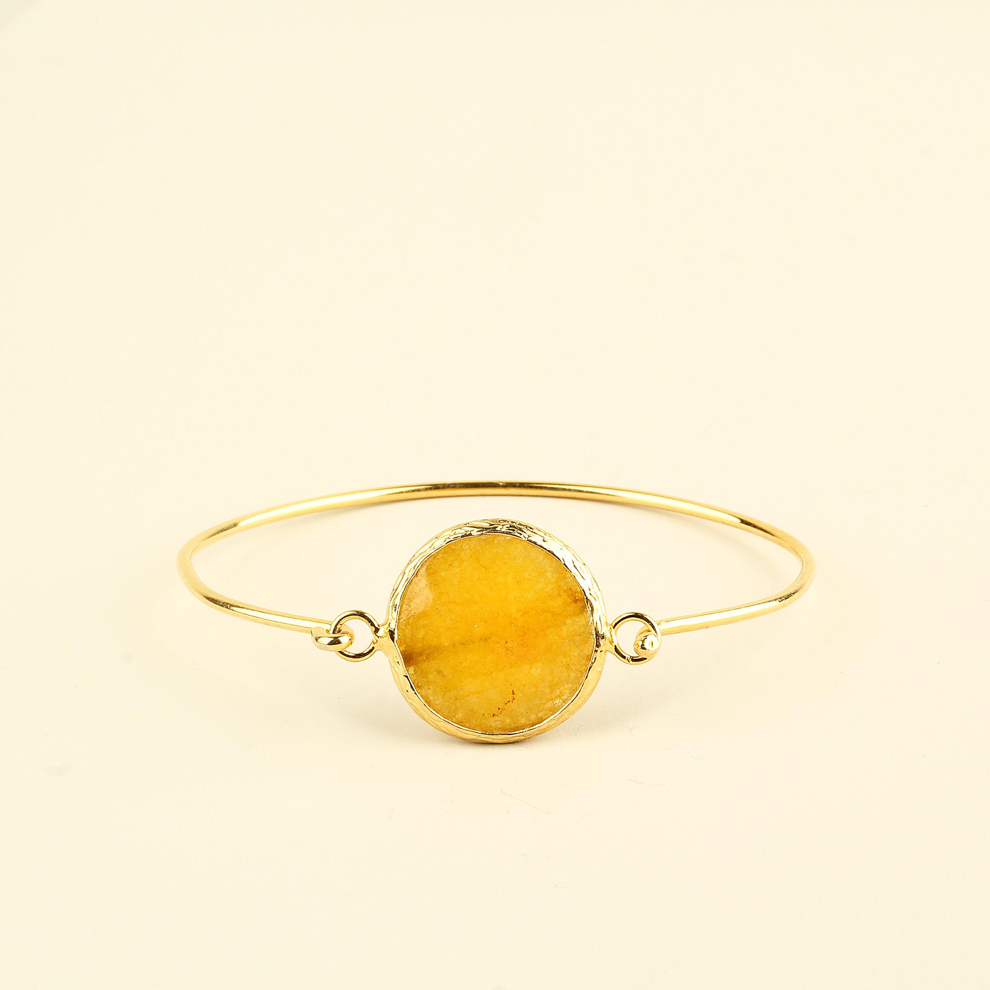Yellow Natural Stone Round Metal Bracelet