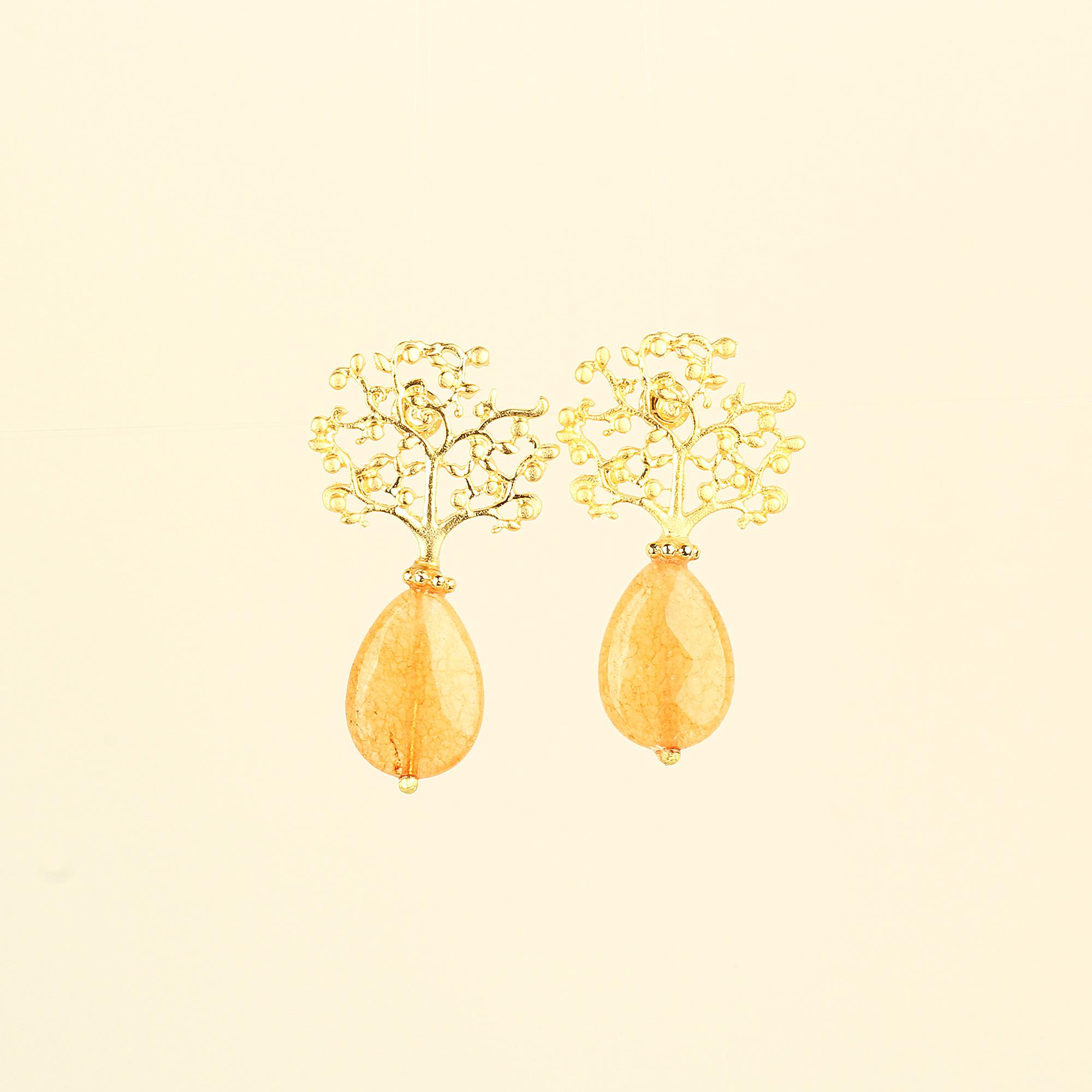 Yellow Natural Stone Tree Of Life Earrings