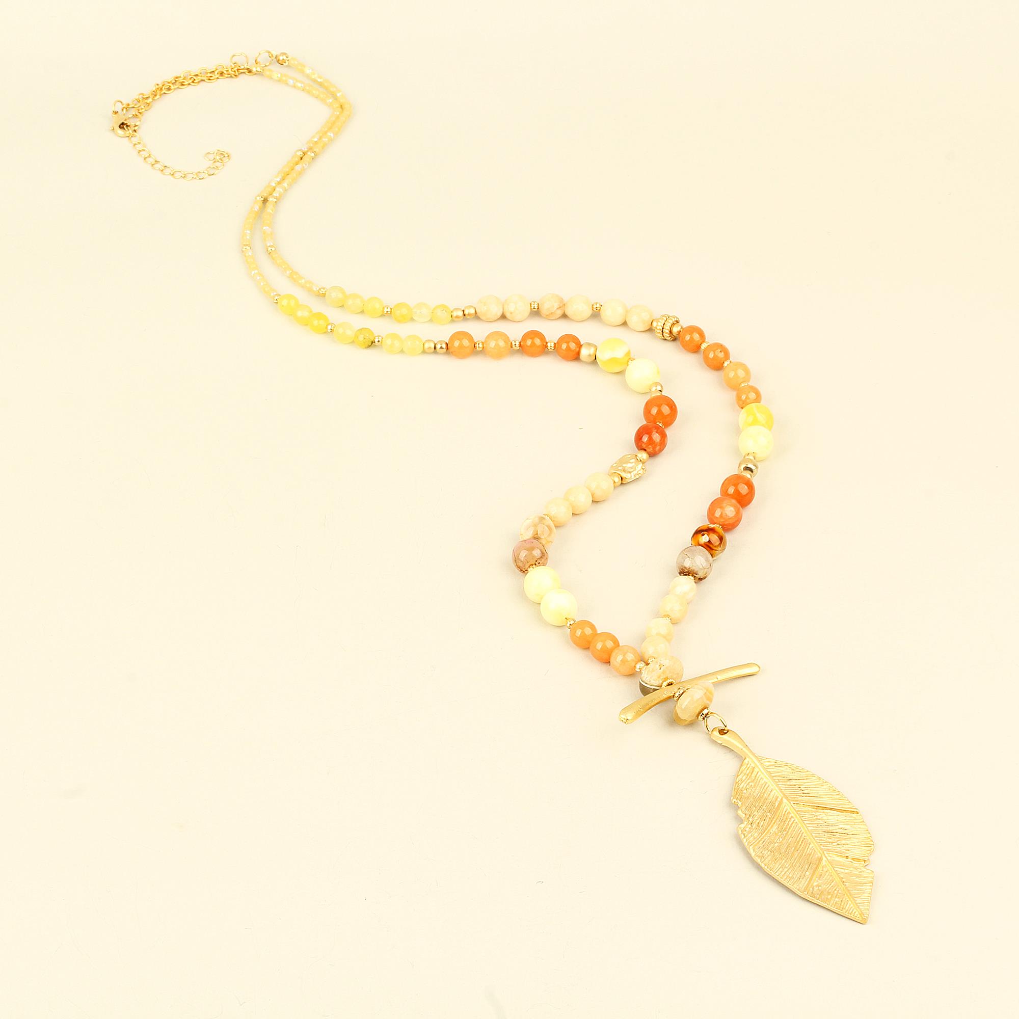 Yellow Natural Stones Leaf Locket Necklace