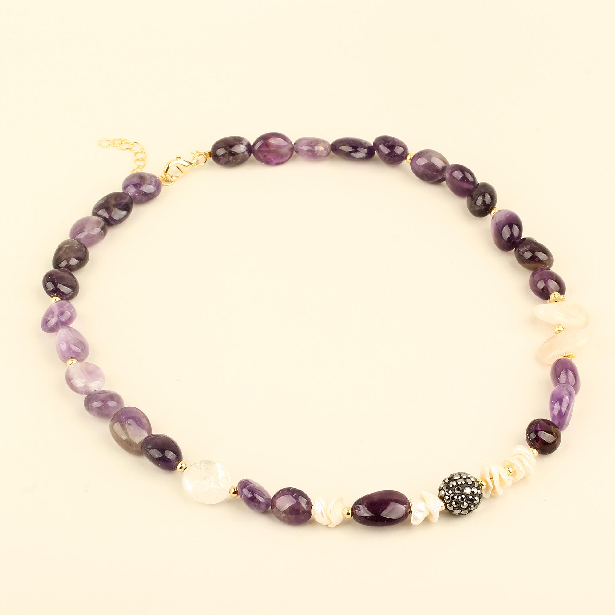 Zircon Detailed Amethyst Stone Necklace