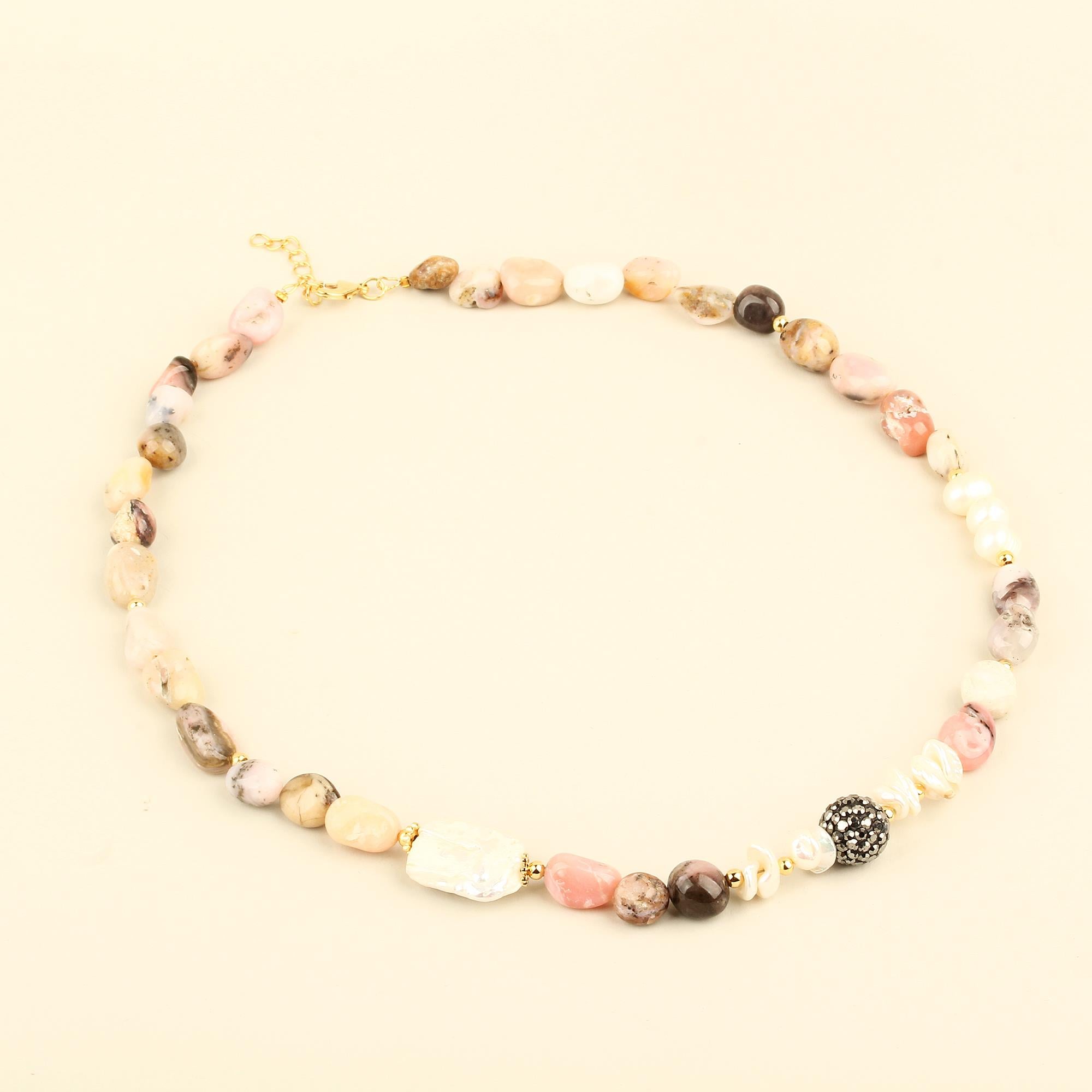 Zircon Detailed Rhodonite Stone Necklace